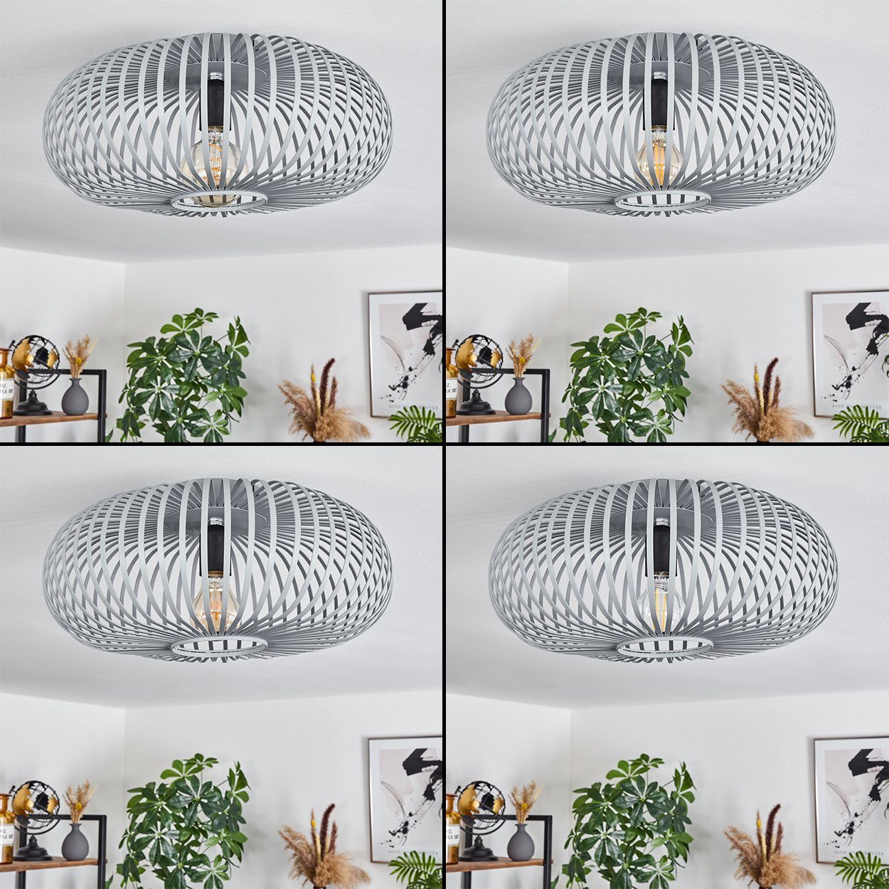 hofstein Deckenleuchte runde Deckenlampe aus Metall in Grau, ohne Leuchtmittel, Retro-mit Lichteffekt durch Gitter-Optik, Ø 40,5cm, E27-Fassung.