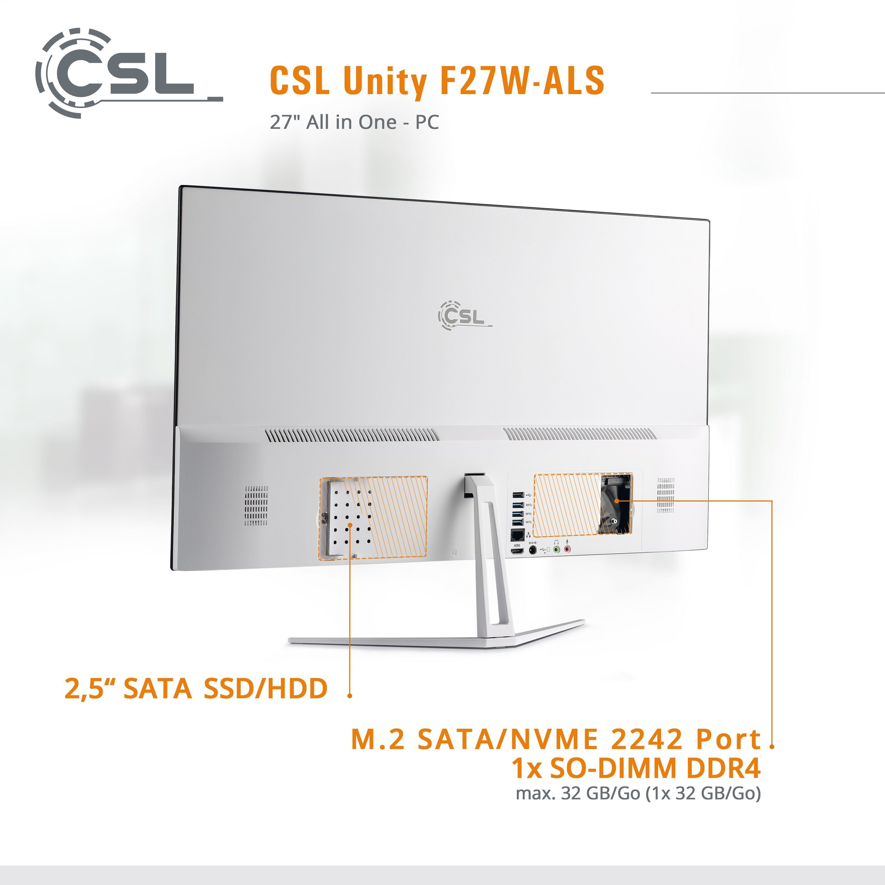 CSL Unity F27-ALS N200 Windows 11 All-in-One PC (27 Zoll, Intel N200, Intel UHD Graphics, 1× HDMI 2.0, 16 GB RAM, 1000 GB SSD, passiver CPU-Kühler) – Bild 5 von 5