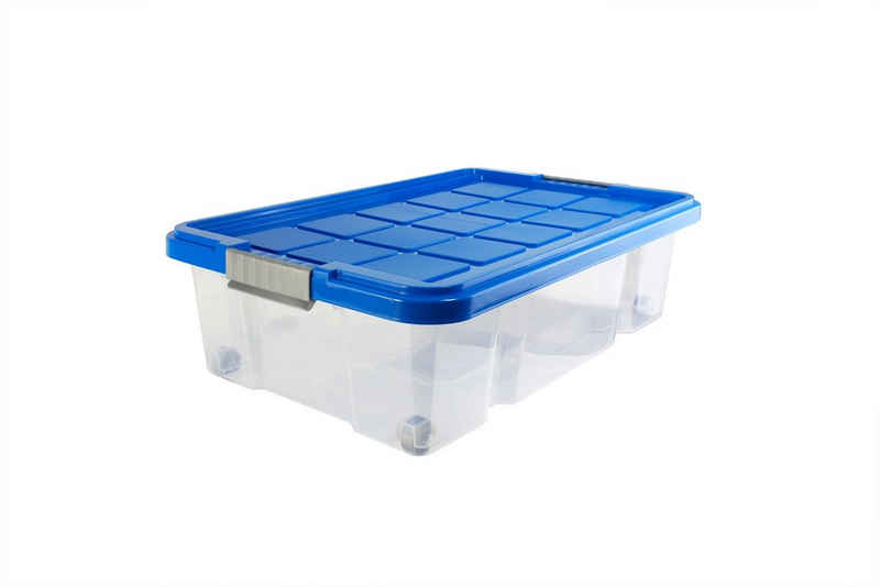 BigDean Unterbettkommode Unterbettbox mit Rollen 60x40x18 cm Box transparent, Deckel azurblau