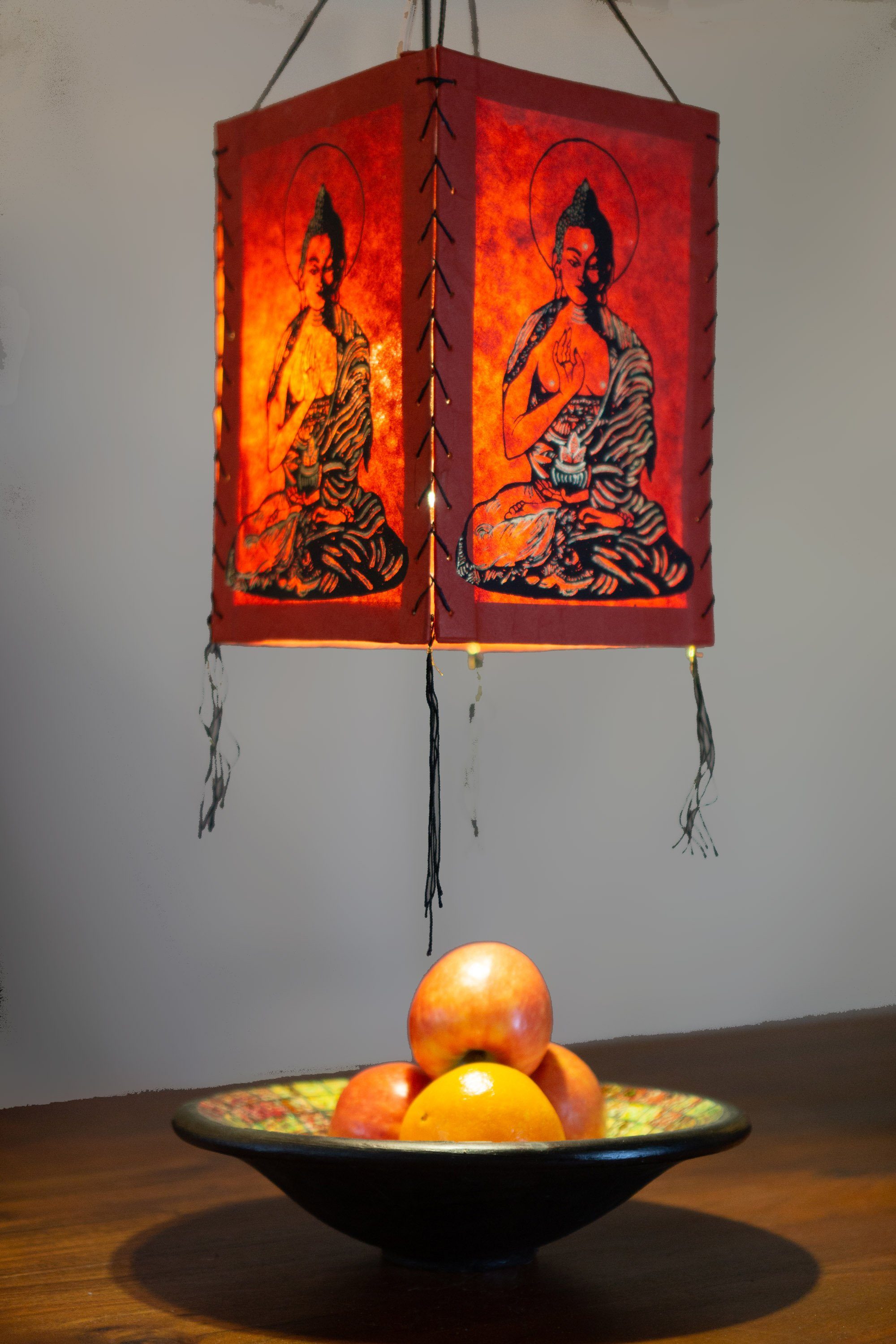 Guru-Shop Deckenleuchten Lokta Papier Hänge Leuchtmittel 1 Lampenschirm, nicht Buddha rot inklusive Deckenleuchte