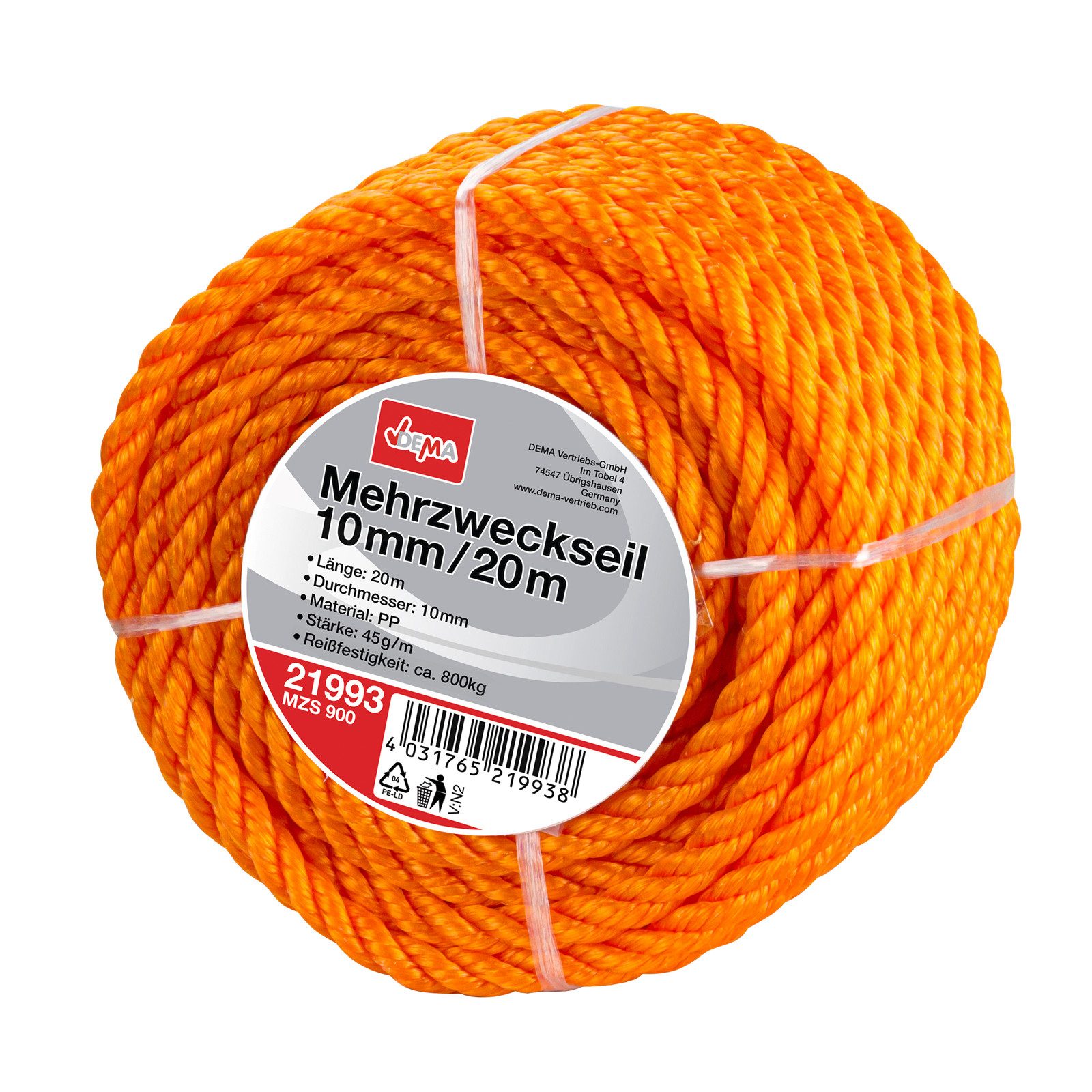 KesTek Seil Mehrzweckseil orange 20m 10mm