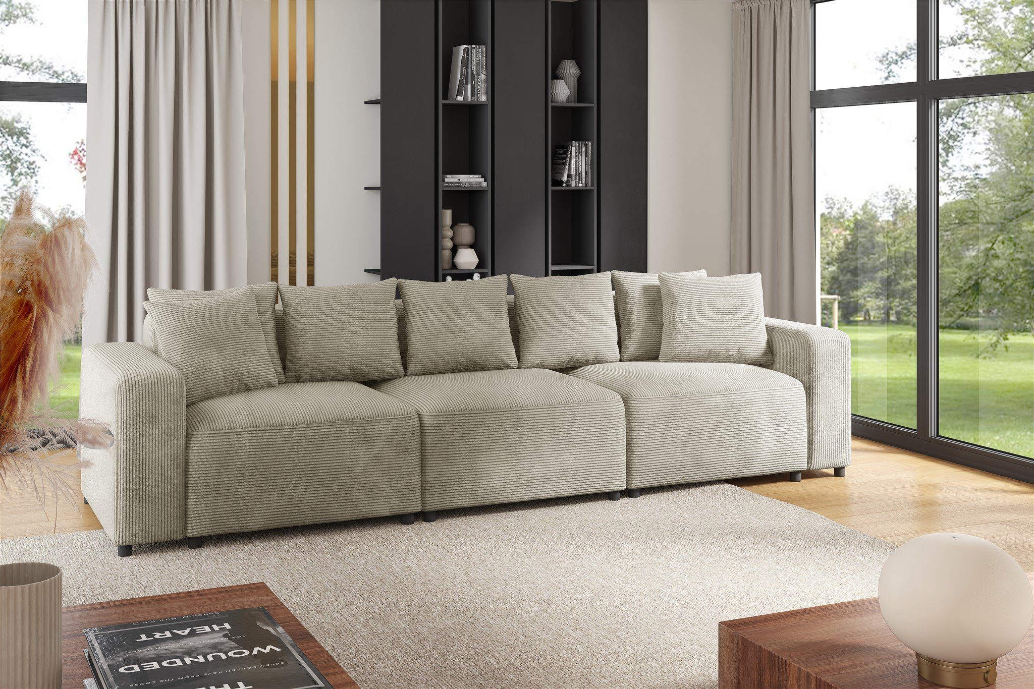 Fun Möbel 3-Sitzer Sofa Designersofa MEGAN 3-Sitzer in Stoff Poso, inkl. 7 Zierkissen, Rücken echt bezogen