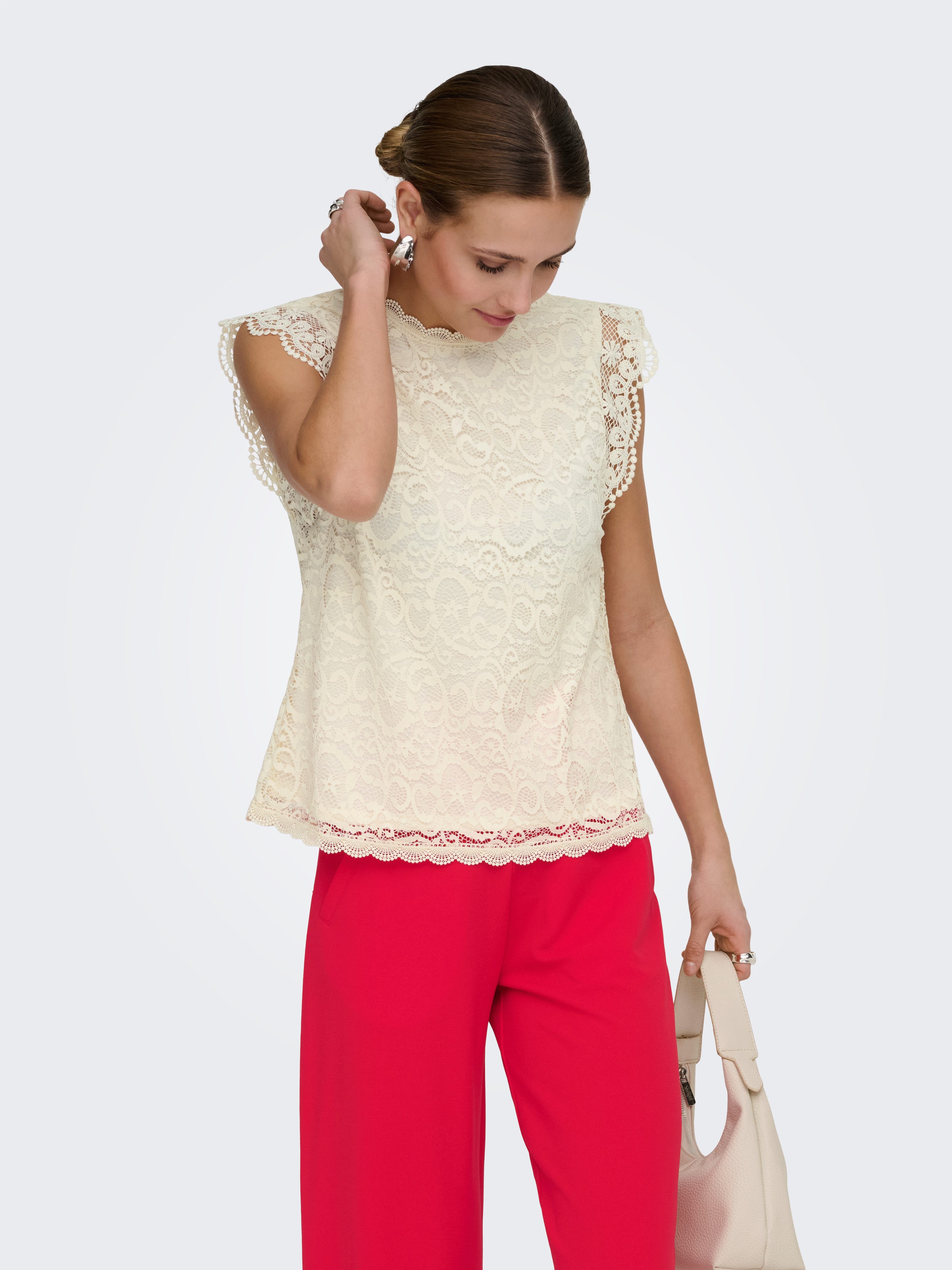 JDY Spitzenshirt JDYLOTAS S/L LACE TOP JRS Materialmix, regular fit