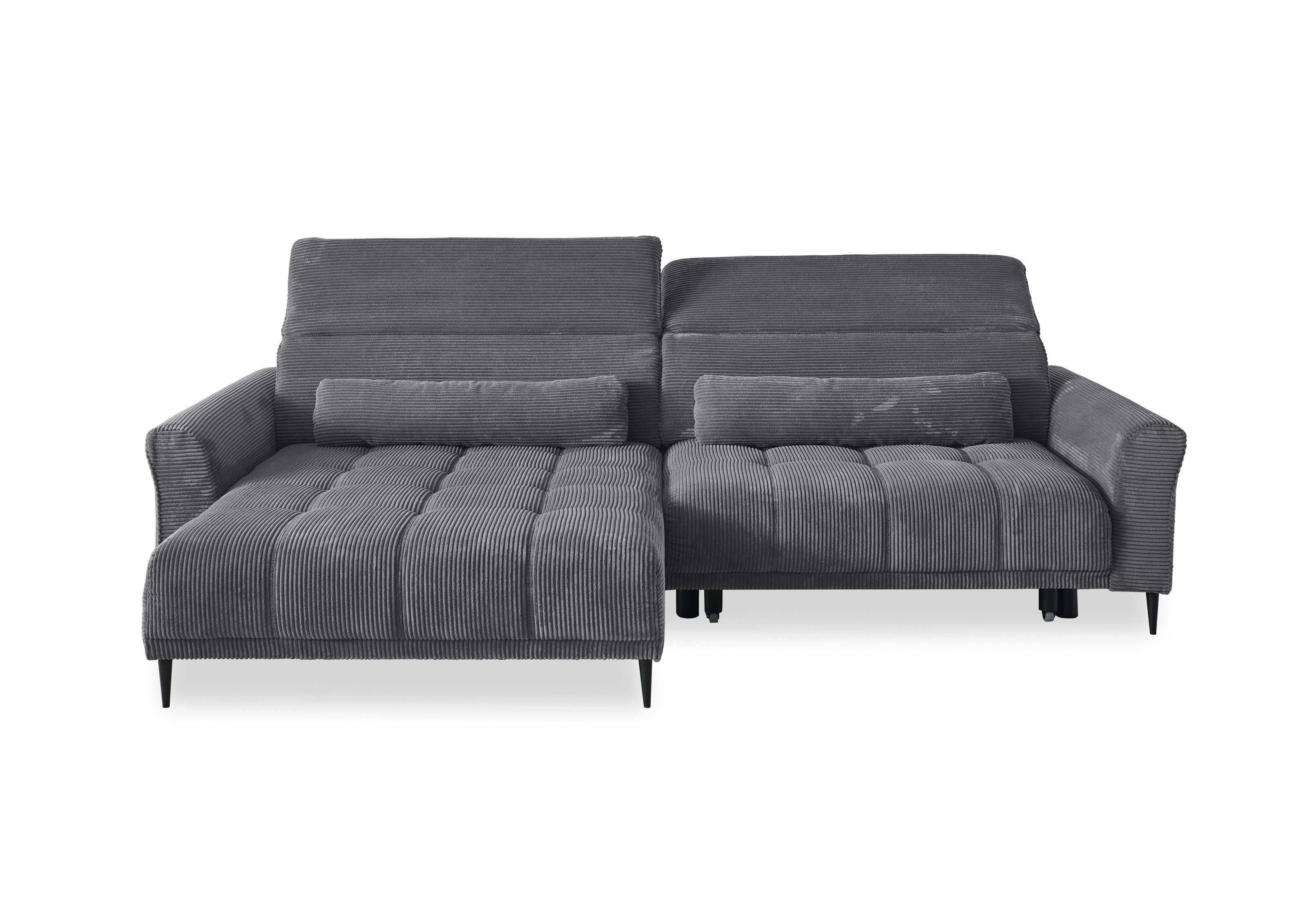 Iwaniccy Wohnlandschaft elektr. Sitzverstellung, Kissen, Cord dunkelgrau - 277x108x179cm BxHxT