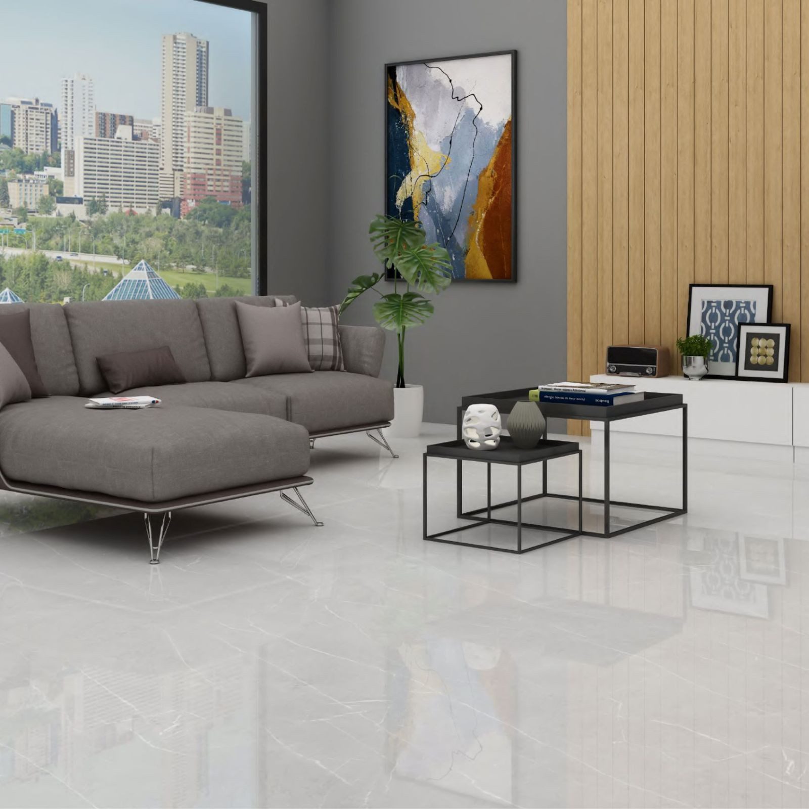 Wandfliese 1 Paket (1,44 m) Fliesen STERLING GREY (60 × 120 cm), poliert, grau, Wandgestaltung Duschwand Innen Im Haus Badfliesen Küchenfliese