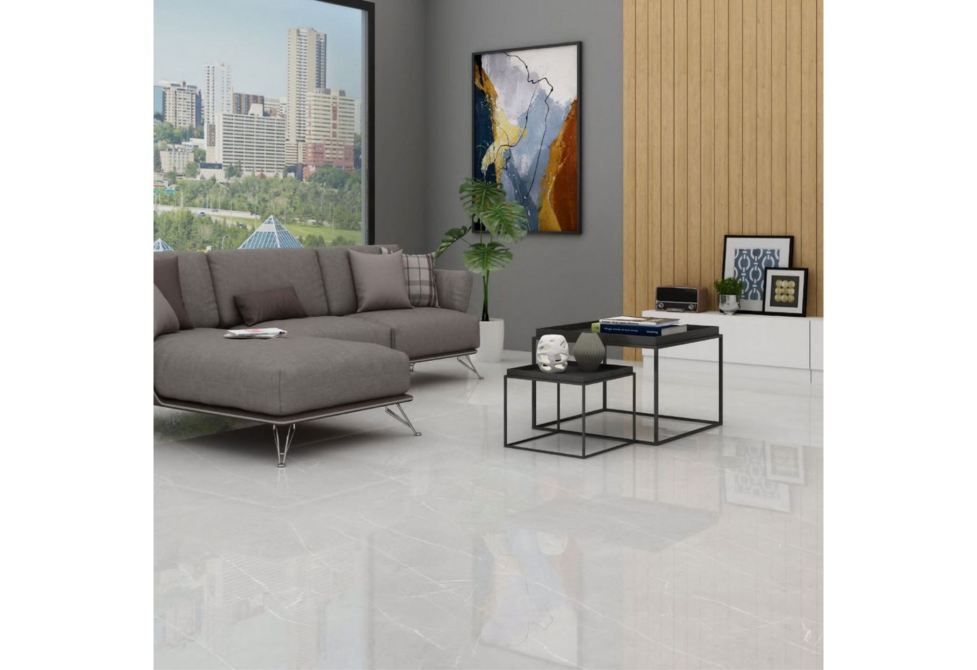 Thumbnail - Wandfliese 1 Paket (1,44 m) Fliesen STERLING GREY (60 × 120 cm), poliert, grau, Wandgestaltung Duschwand Innen Im Haus B...