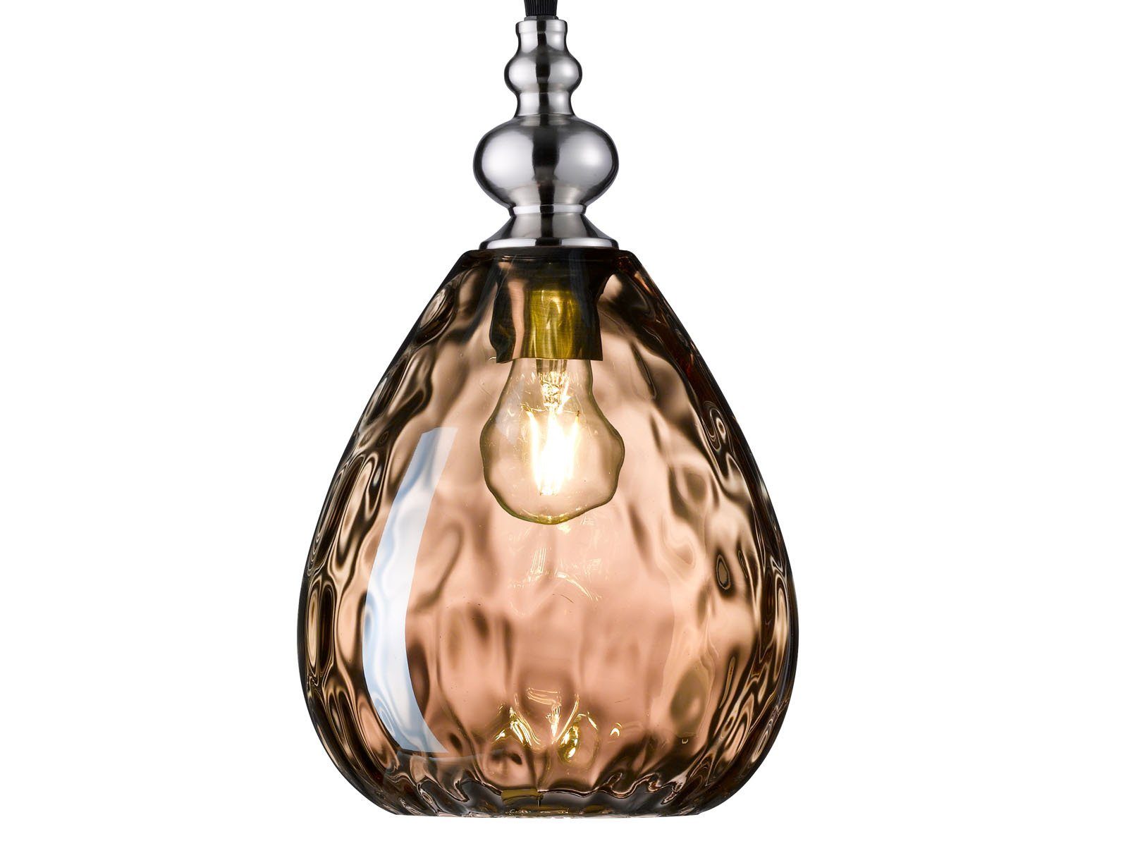 LED Pendelleuchte, Designer Warmweiß, übern Ø20cm hängend Esstisch Glaskugel wechselbar, Lampenschirm LED Rauchglas Amber meineWunschleuchte