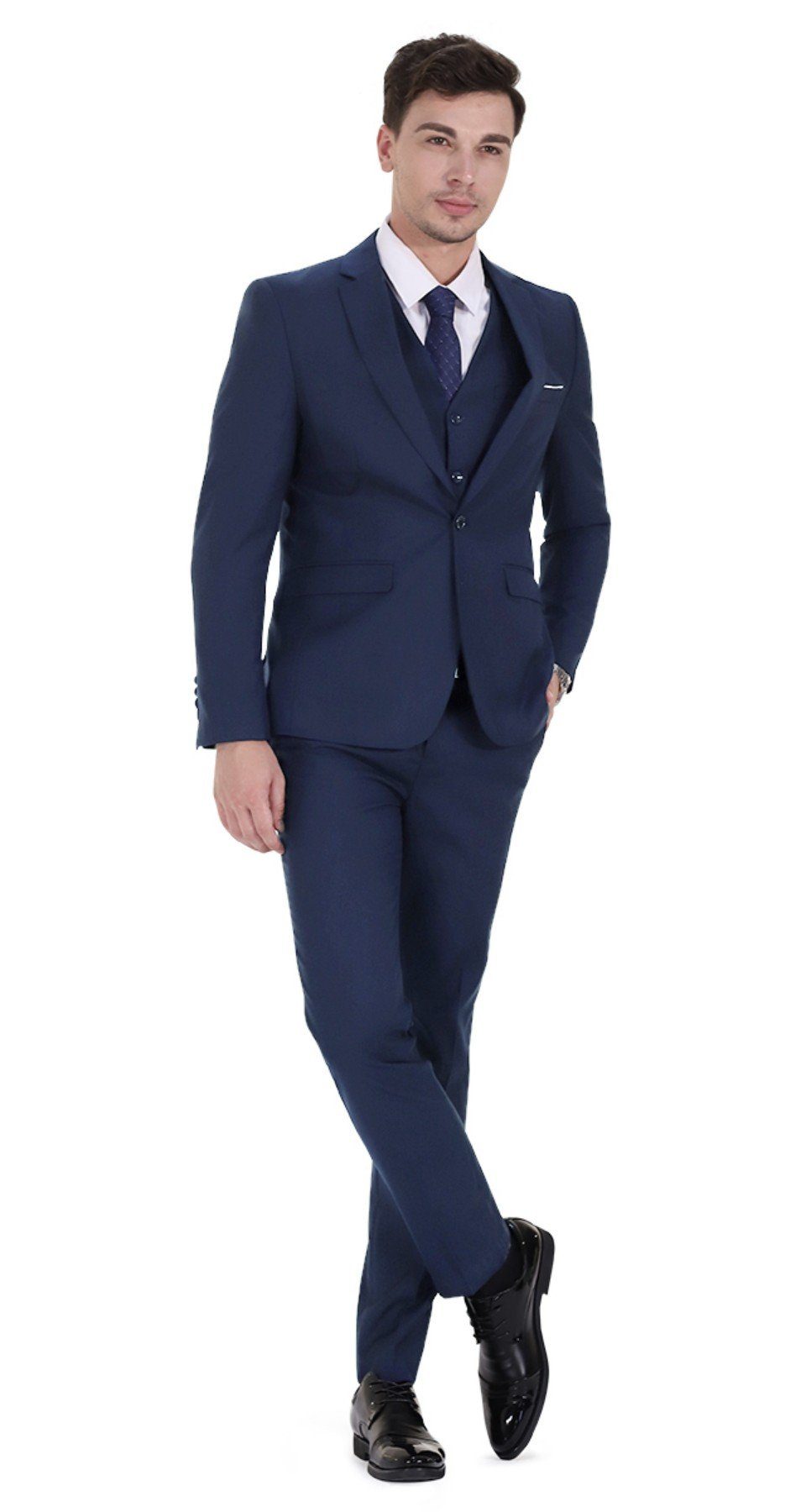 Allthemen Anzug XY03-3P (3 tlg, Sakko & Weste & Hose) Slim Fit Herrenanzug für Business Navyblau