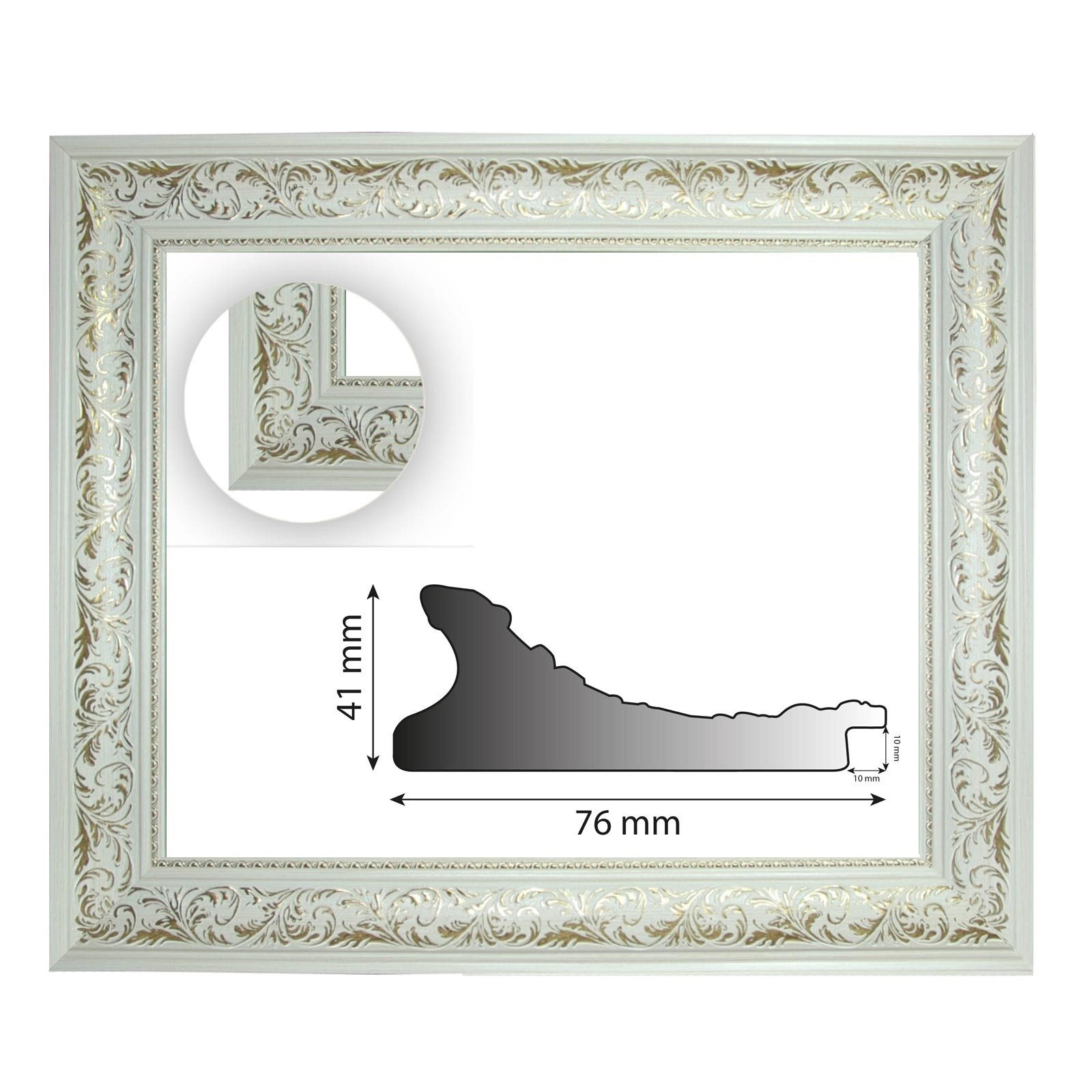 Bilderrahmen Neumann Bilderrahmen Barockrahmen weiß-gold verziert, Rahmen Barock weiß-gold, 917 BIA/ORO