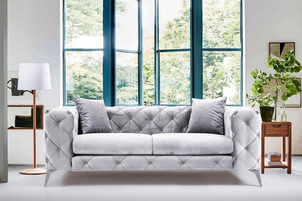Luxusbetten24 Sofa, Farbenfrohe Bezüge in Grün, Anthrazit, Orange,  Dunkelblau, Blau oder Grau