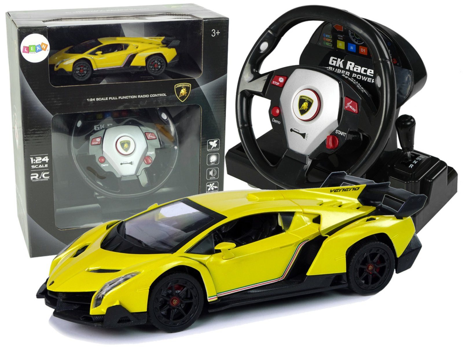 Wisam RC-Auto Ferngesteuerter Lamborghini Veneno Gelb 2.4 G Pilot Lenkrad Sound