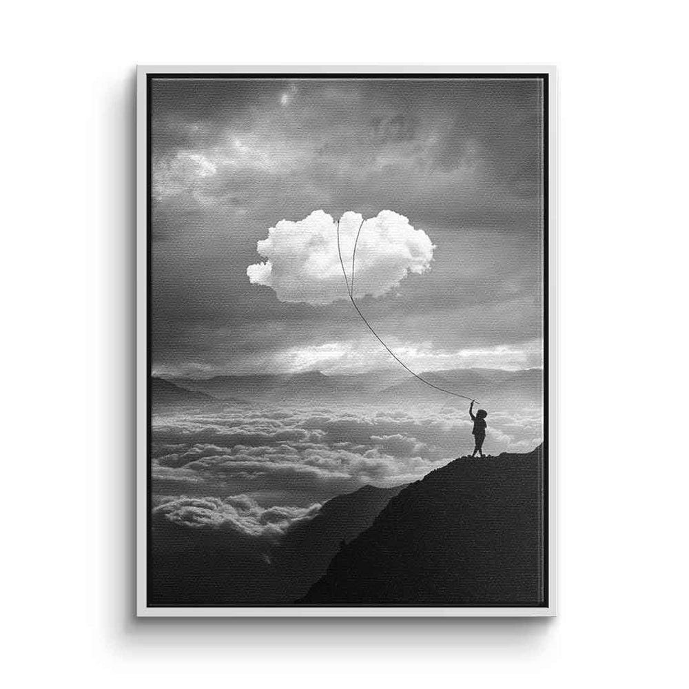 DOTCOMCANVAS® Leinwandbild, Leinwandbild schwarz weiß Inspiration Wanddeko catch the clouds mit pr weißer Rahmen