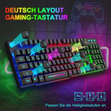 ZIYOU LANG QWERTZ Deutsches DE Layout Kabelgebundene Gaming Tastatur- und Maus-Set, LED-RGB-Hintergrundbeleuchtung 2400 DPI 6-Tasten-Maus Tastatur