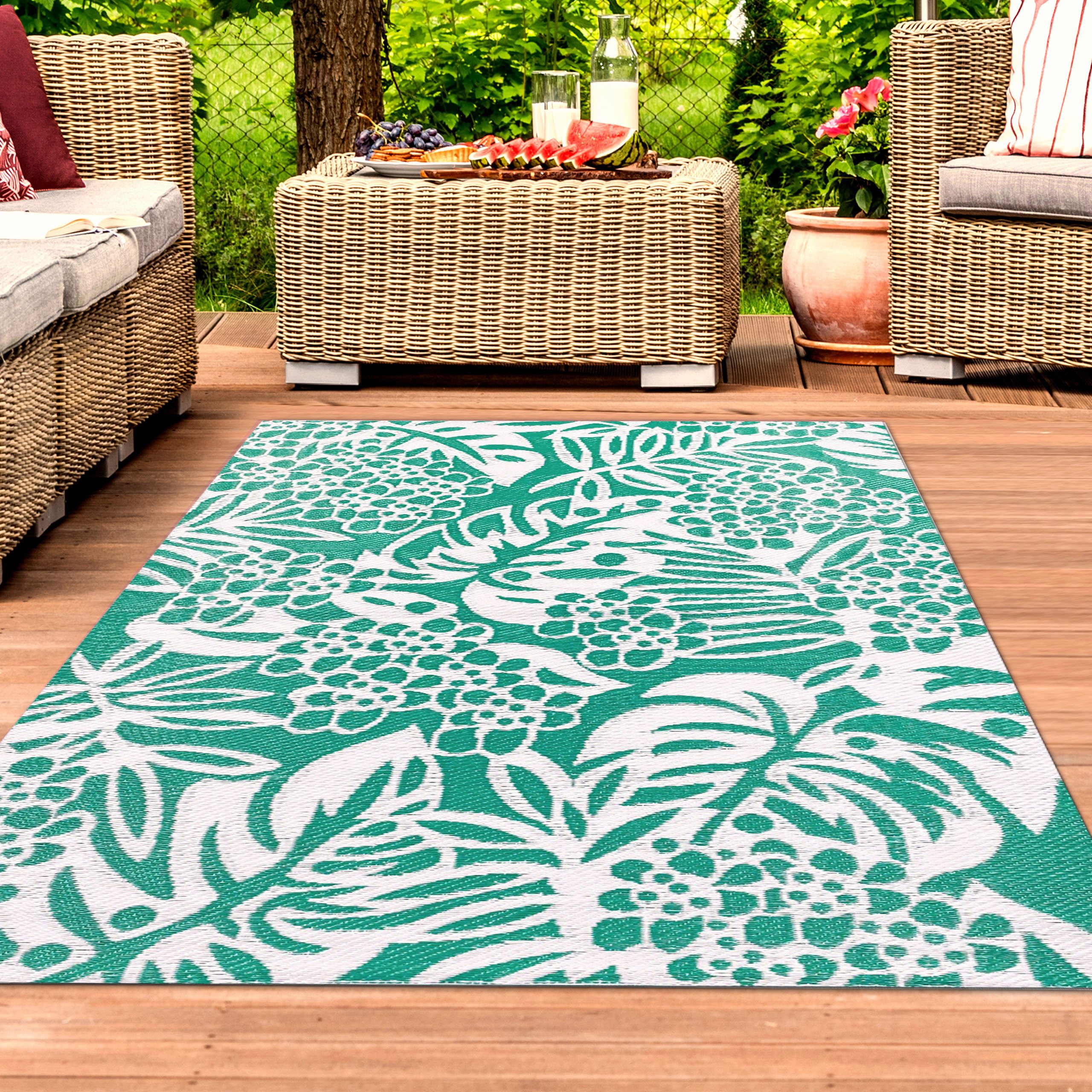 Outdoorteppich Outdoor-Teppich mit tropischem hauch in petrol farbe, TeppichHome24, Rechteckig, Höhe: 5 mm