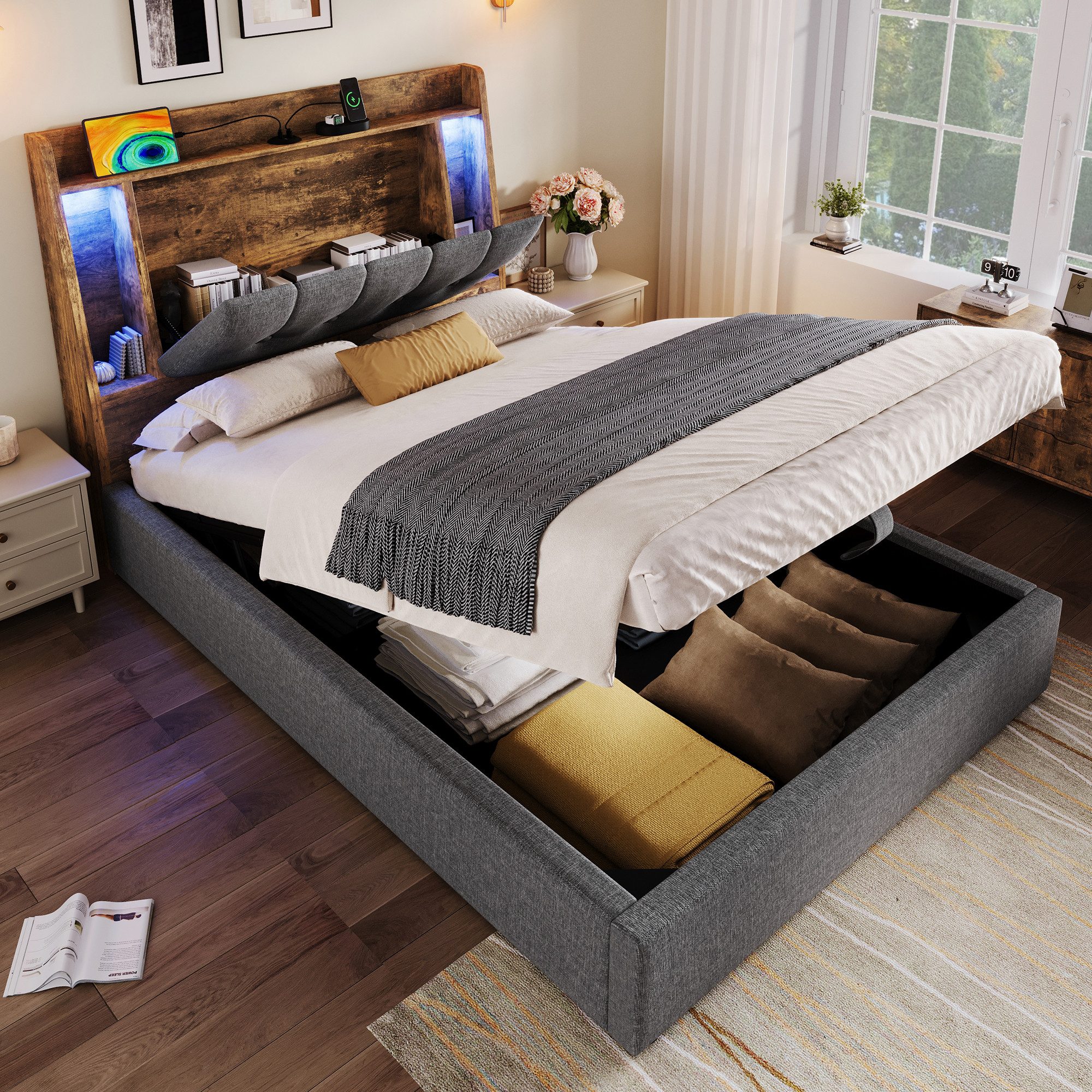 TavilaEcon Boxspringbett Polsterbett mit innovativem Design im Kopfteil & L günstig online kaufen