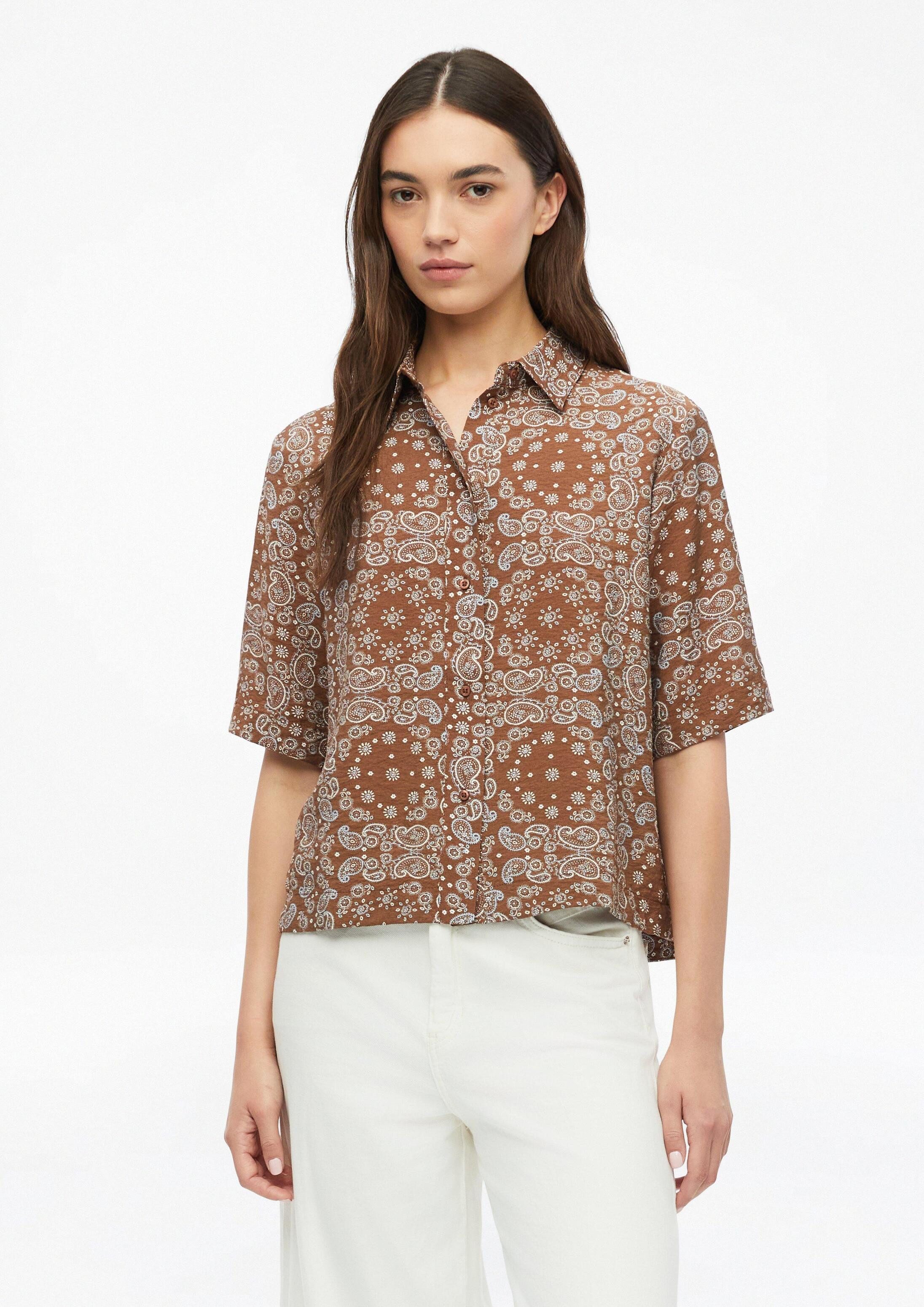s.Oliver Kurzarmbluse Bluse Strukturierte Viskosemix-Bluse im Boxy Fit