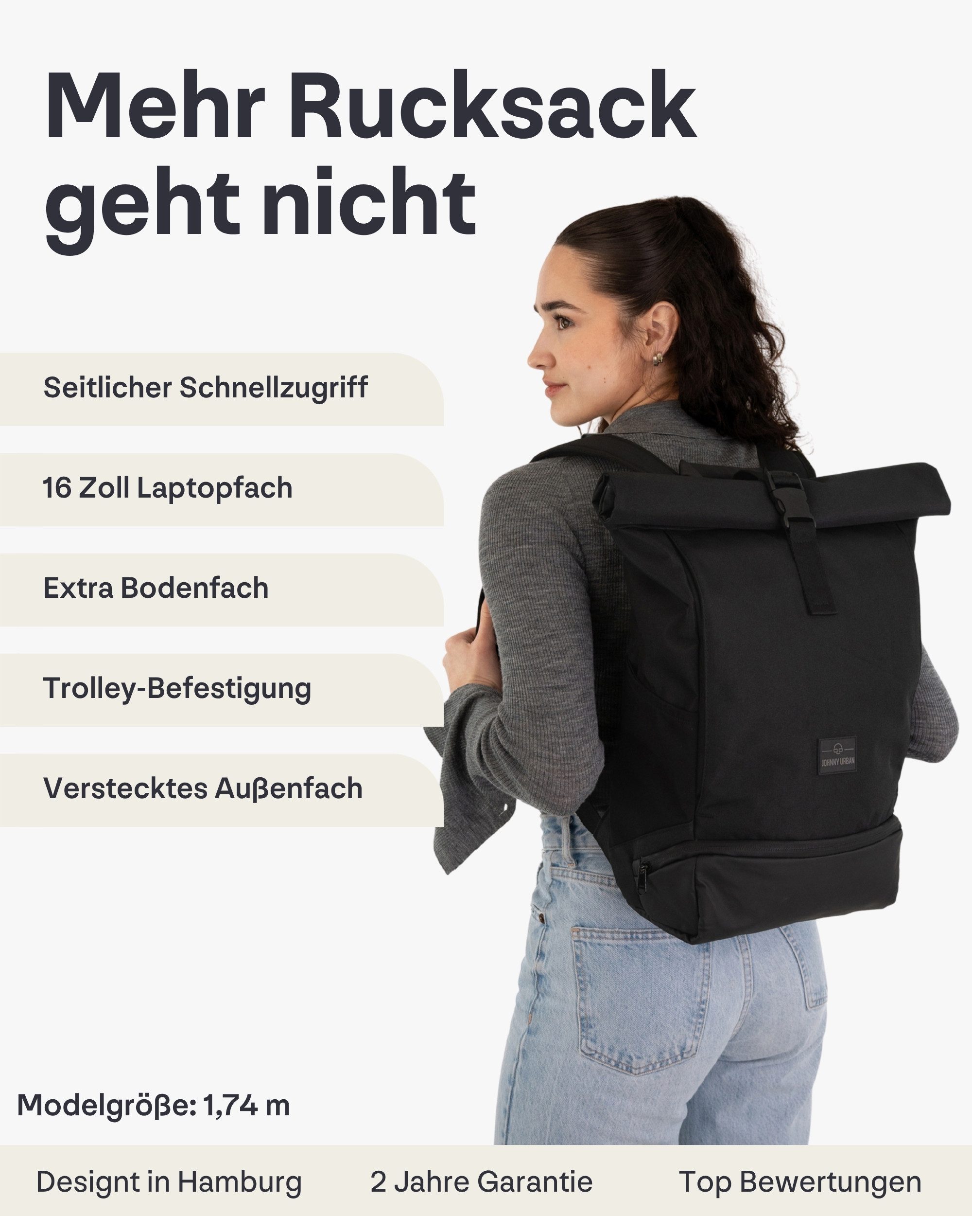 Johnny Urban Cityrucksack Allen Medium Rolltop mit Laptopfach (1-tlg), Wasserabweisend