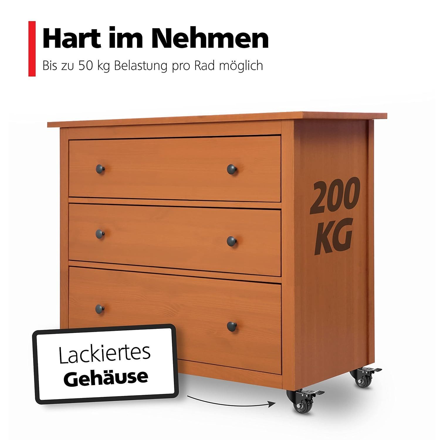 BlingBin Schwerlastrolle 4/8 Stücke 50mm Möbelrollen, Schwerlastrollen Lenkrollen mit Bremse, (4er Set, 4-St., 4 Stück), 360° Drehplatte Rollen Transportrollen  – Bild 3 von 5