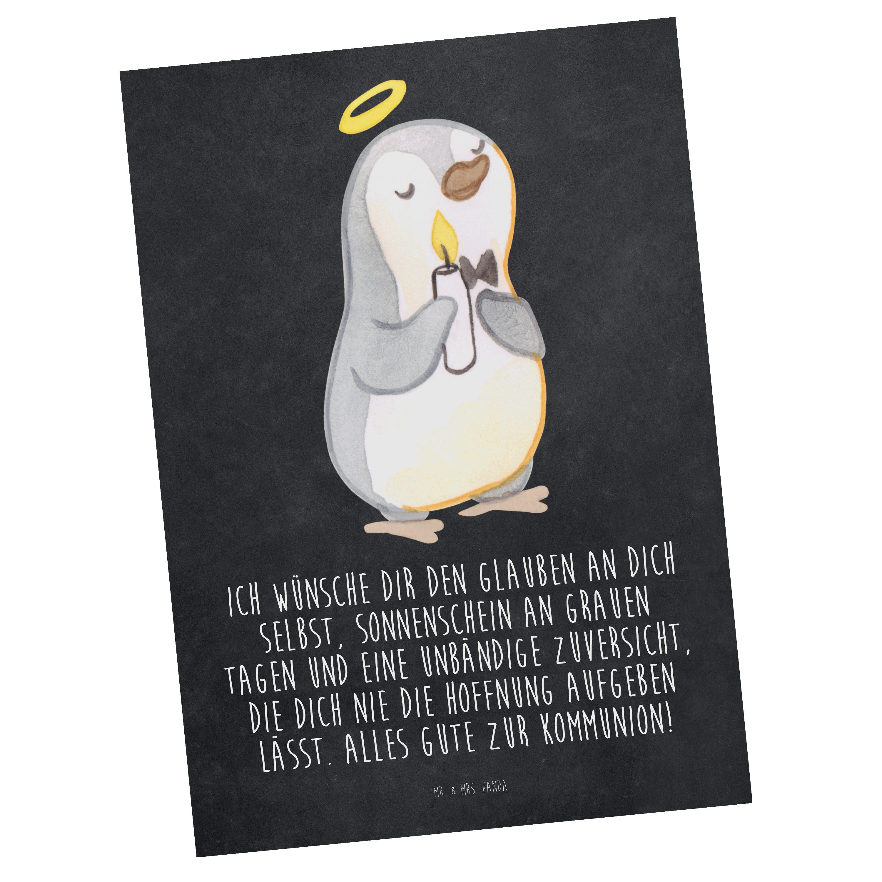 Mr. & Mrs. Panda Postkarte Pinguin Kommunion - Kreidetafel - Geschenk, Glauben, Sonnenschein, Gr