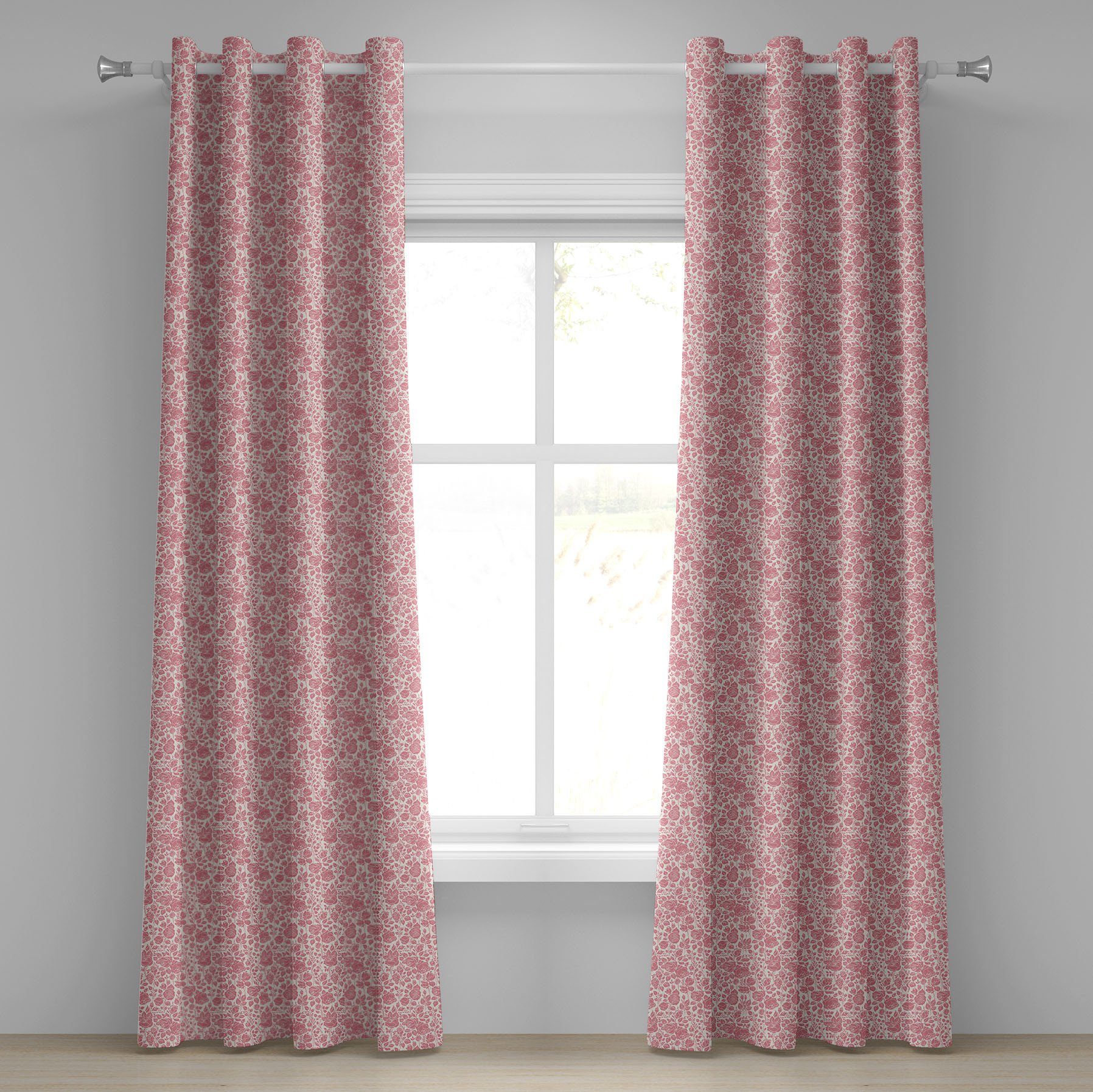 Gardine Koralle für Schlafzimmer 2-Panel-Fenstervorhänge Wohnzimmer, Dekorative Vintage Abakuhaus, Feminine Rosen