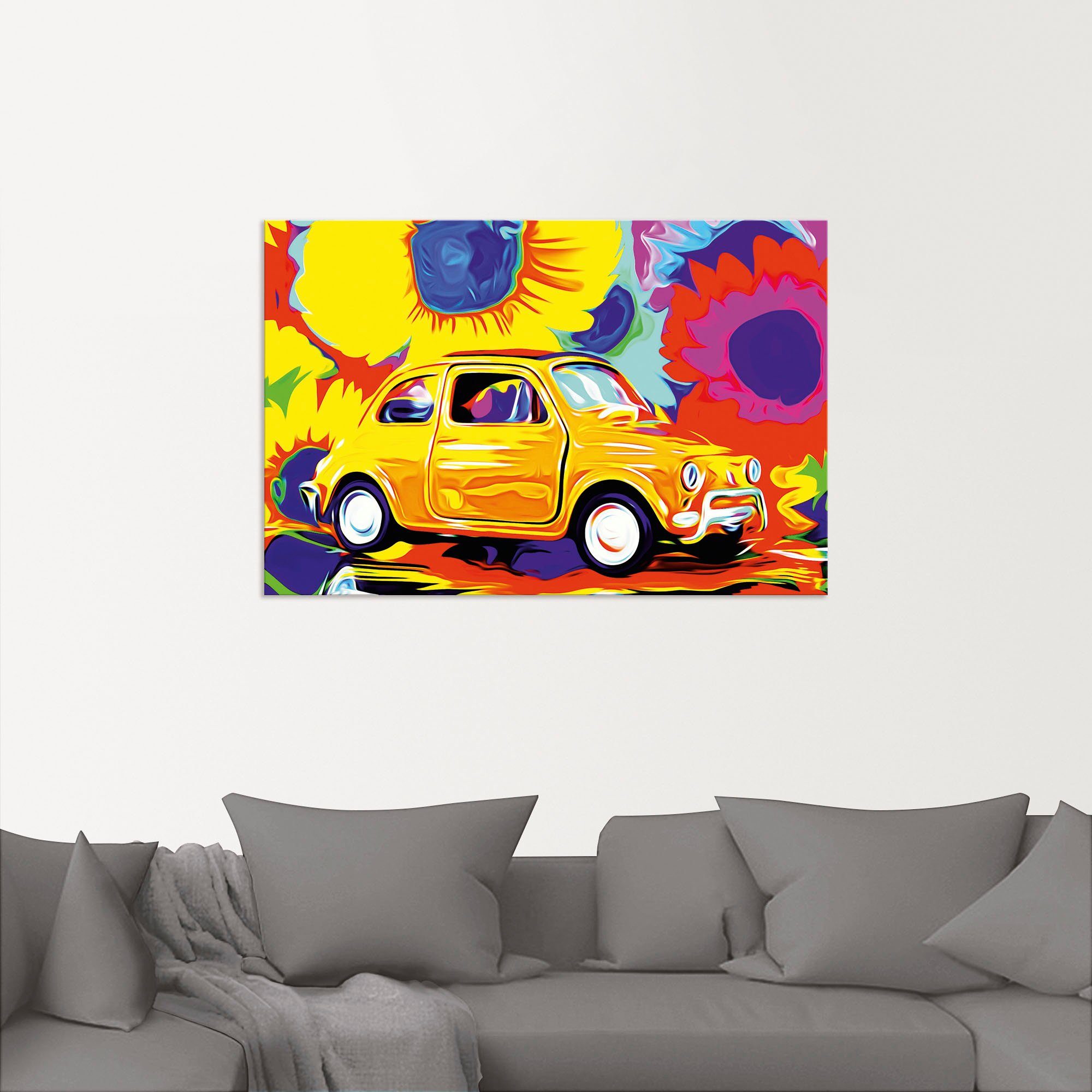 Artland Alu-Dibond-Druck Fiat 500, Auto (1 St), für Innen- und Außenbereich geeignet, Outdoorbild