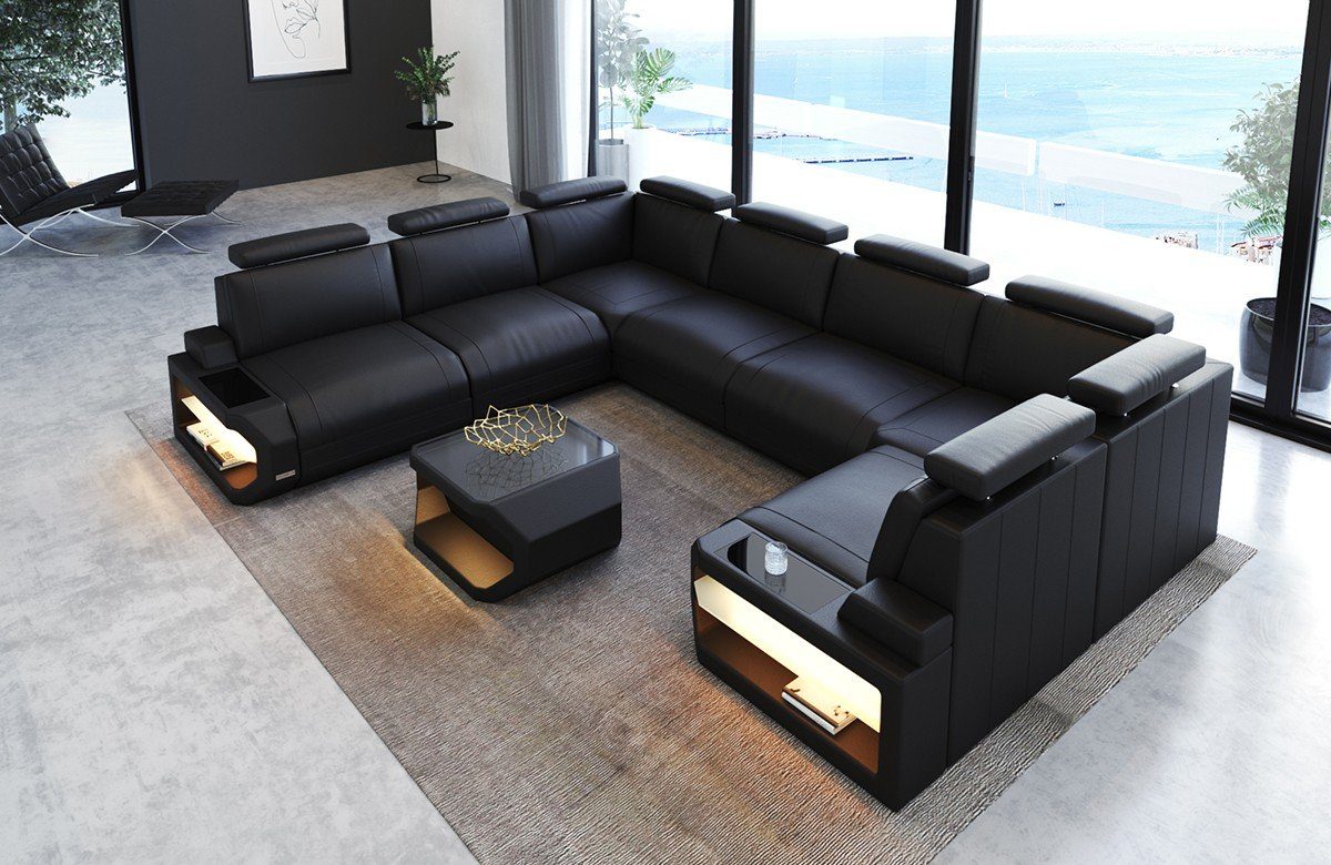 Wohnlandschaft Leder Couch Sofa Siena U Form Ledersofa