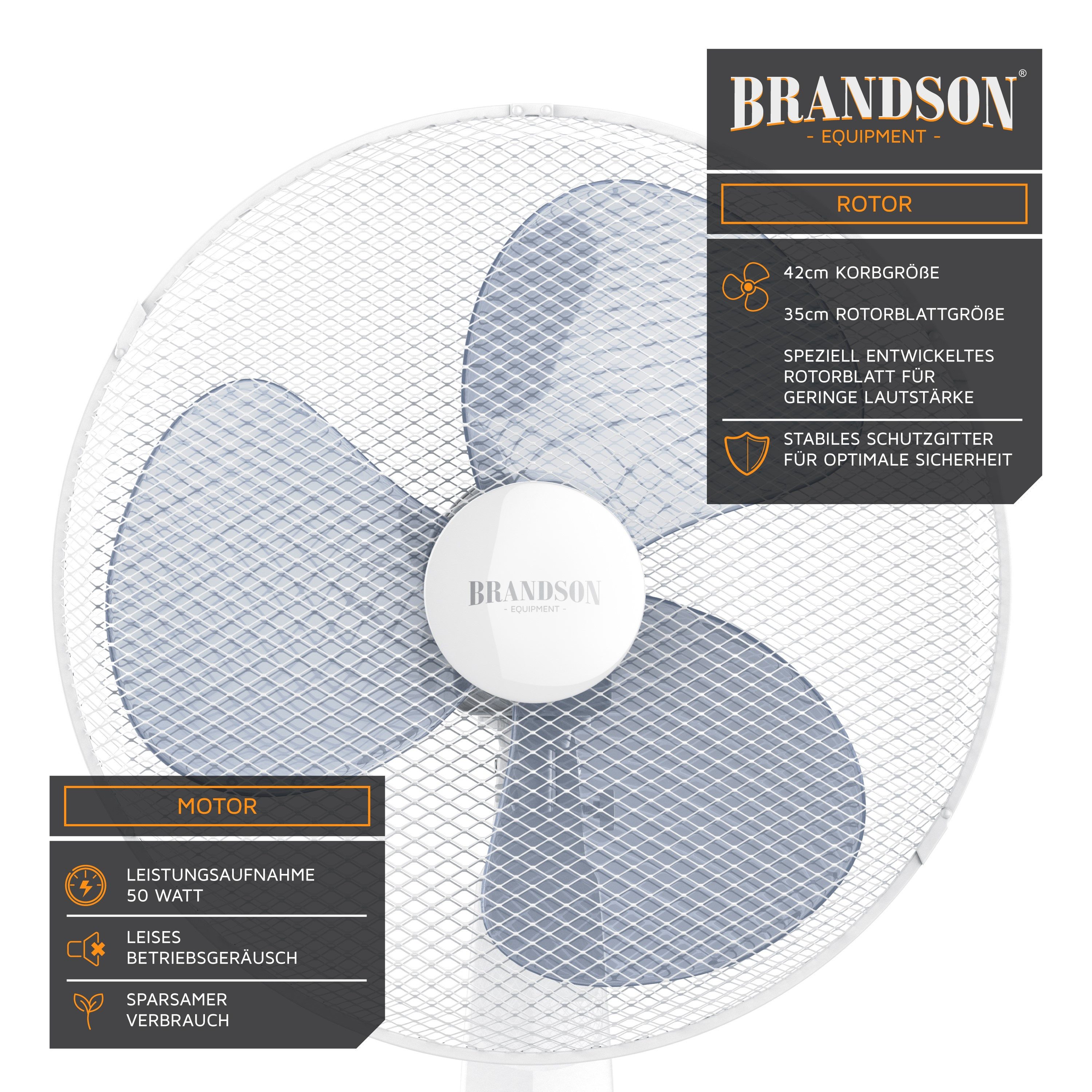 Brandson Standventilator Standlüfter mit Fernbedienung, Neigbar 30°, 50W, NTV Sieger 2026, 42 cm Durchmesser, Oszillation 80°, mobiler Lüfter, 3 Geschwindigkeitsstufen, GS-Geprüft