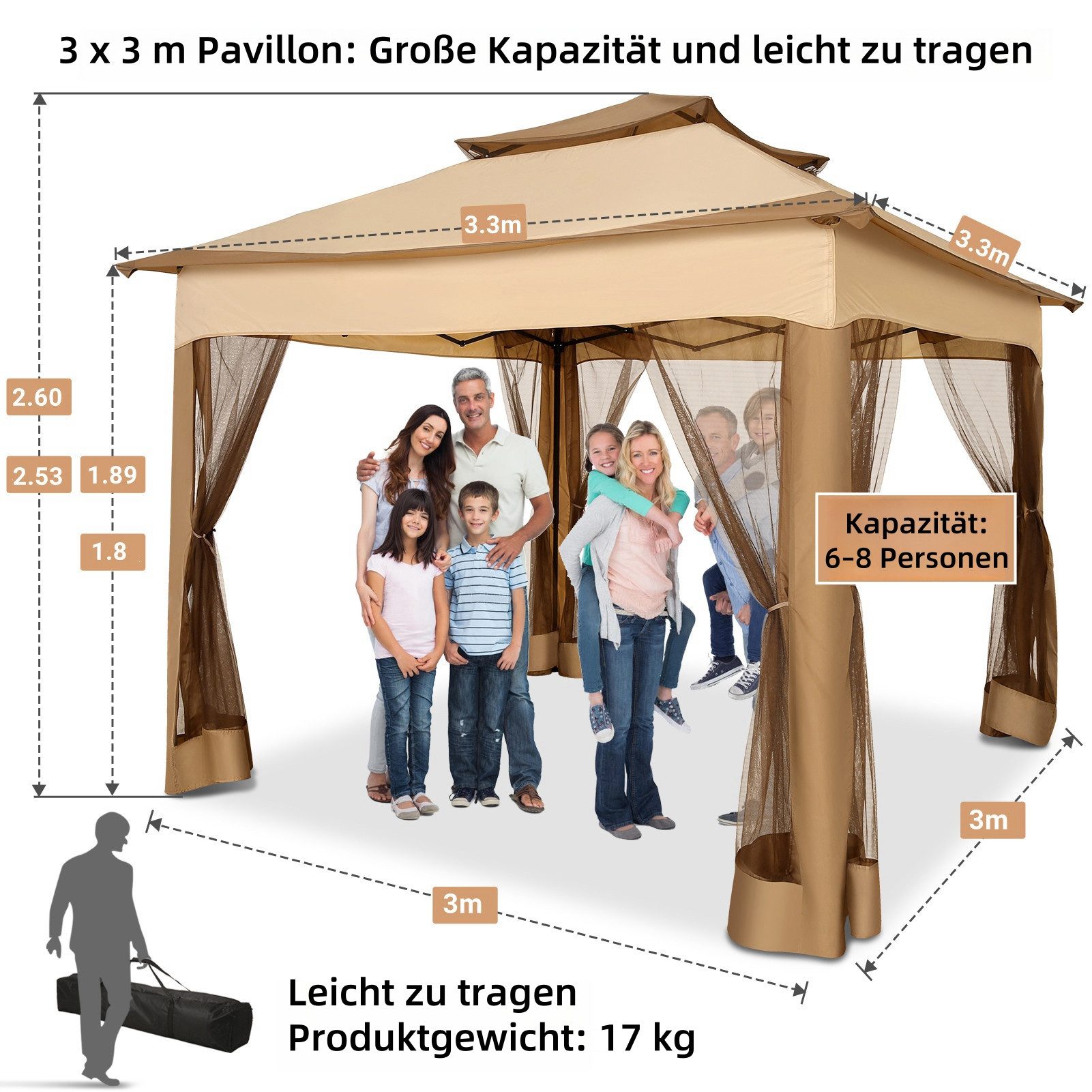 LUCKZON Pavillon 3 x 3 m günstig online kaufen