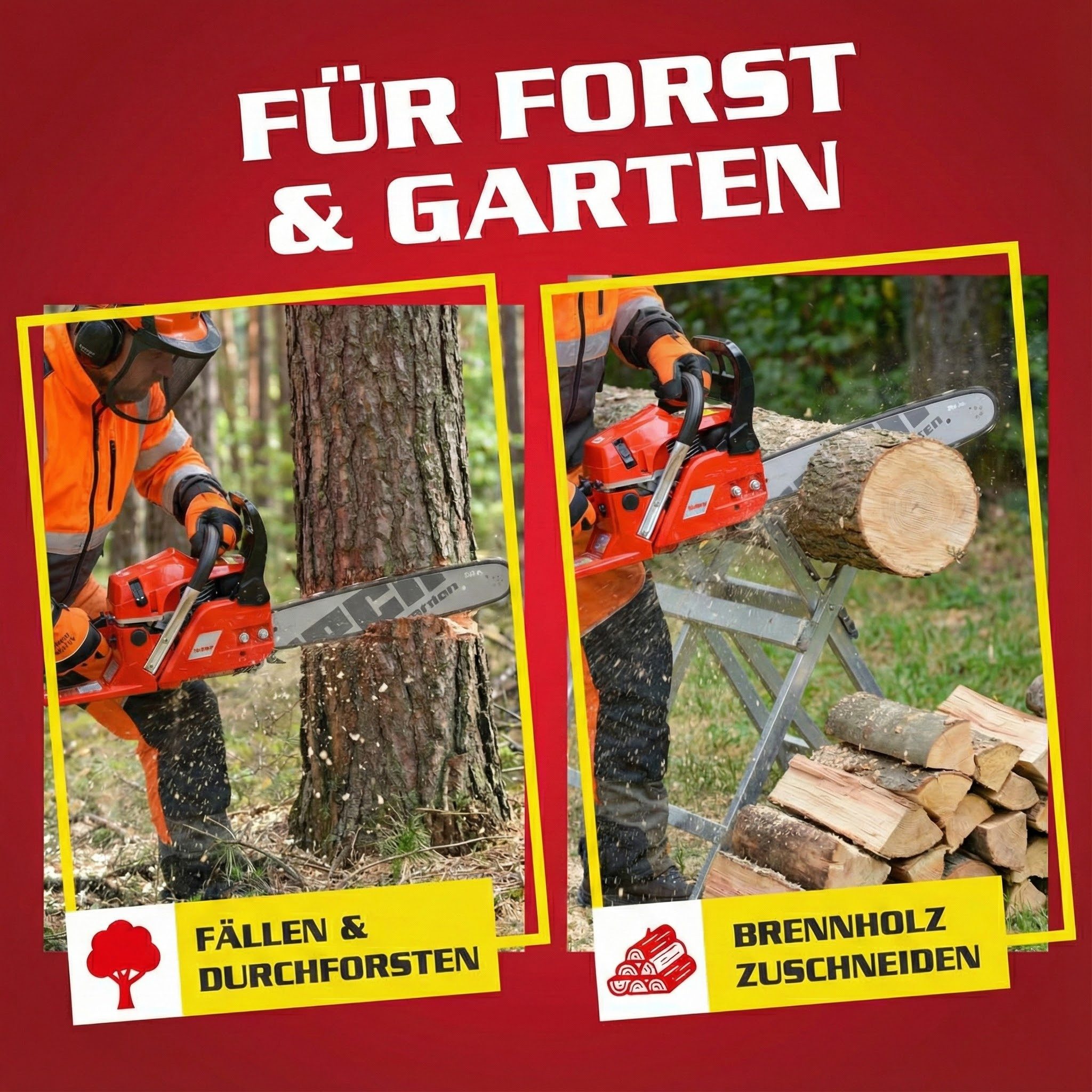 Hecht Benzin-Kettensäge 45 mit 40 cm Schnittlänge, 47,00 cm Schwertlänge, 2,7 PS, 5,4 kg, 10000 U/min, ergonomisch