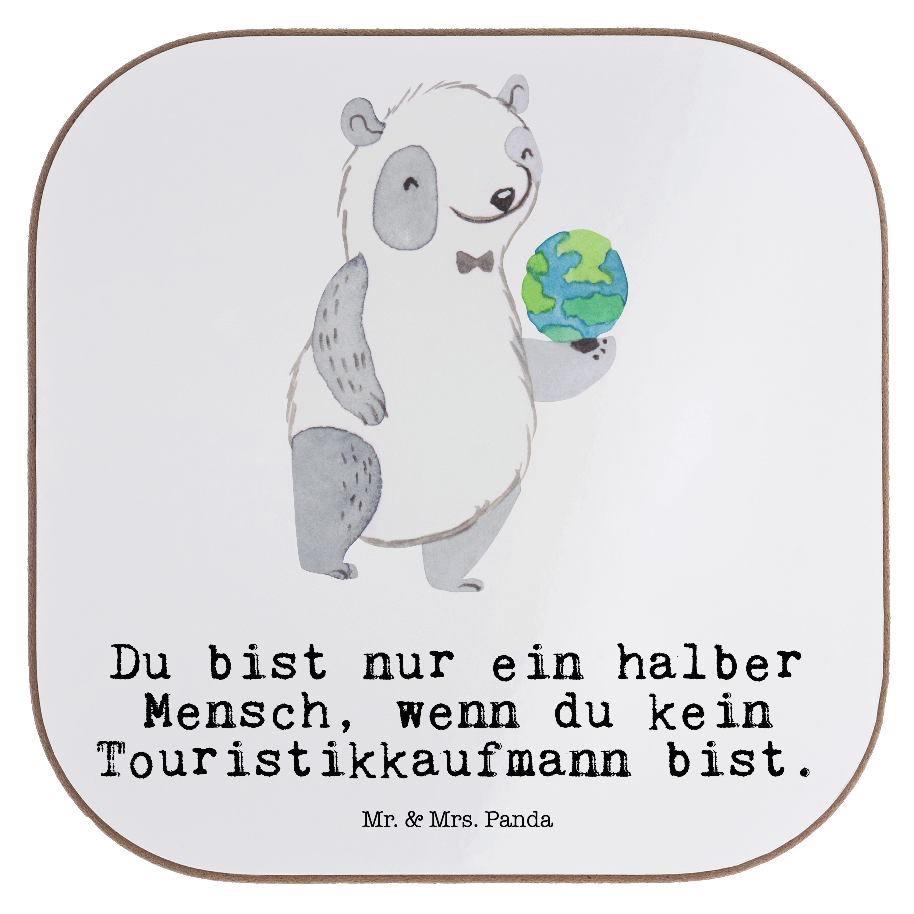 Mr. & Mrs. Panda Getränkeuntersetzer Touristikkaufmann mit Herz - Weiß - Geschenk, Bierdeckel, Glasunterse, 1-tlg.
