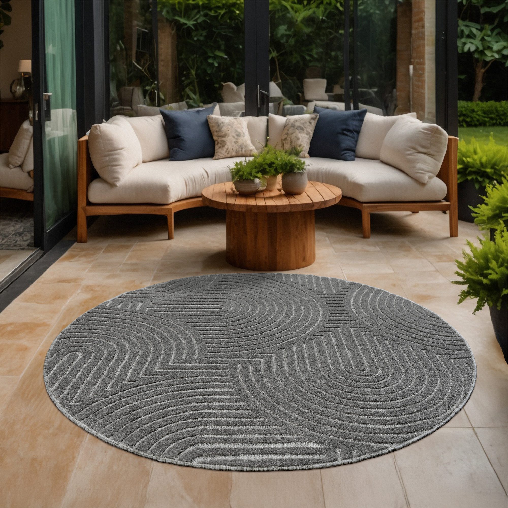 Sanat Teppich Berlin 1, auch als Läufer und in Rund, rund, Höhe: 6 mm, In -und Outdoor geeignet, Außenbereich, Terrasse, Balkon, auch Läufer