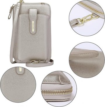 Pomelo Best Handytasche Damen Schultertasche Leder Kleine Handy Umhängetasche Tasche Geldbörse (Reisepass Tasche Anti-Diebstahl mit verstellbar abnehmbar Schultergurt, Handyfach mit Magnetverschluss, mit Credit Card Slots, Brieftasche), mit vielen Kartenfächer Reißverschluss Münzfach Beutel 18,7x12,5x4 cm