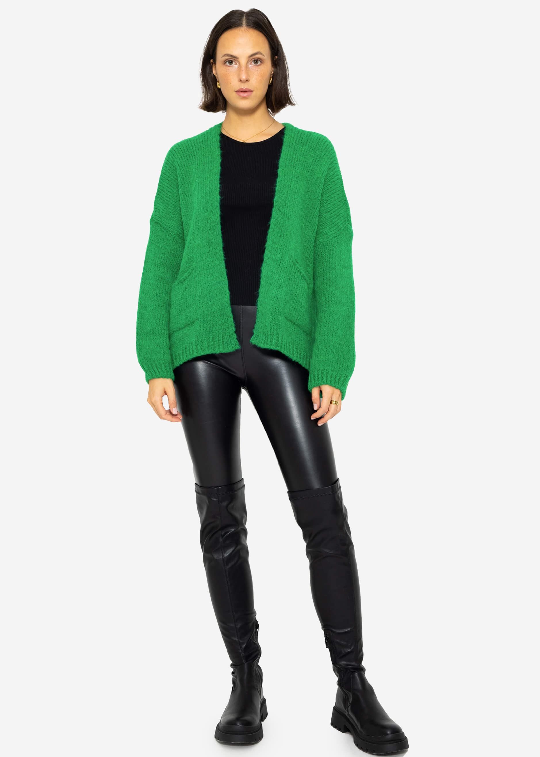 SASSYCLASSY Lederimitathose Skinny Damen Leggings mit Thermo-Futter Mid-Waist Leggings in Lederoptik