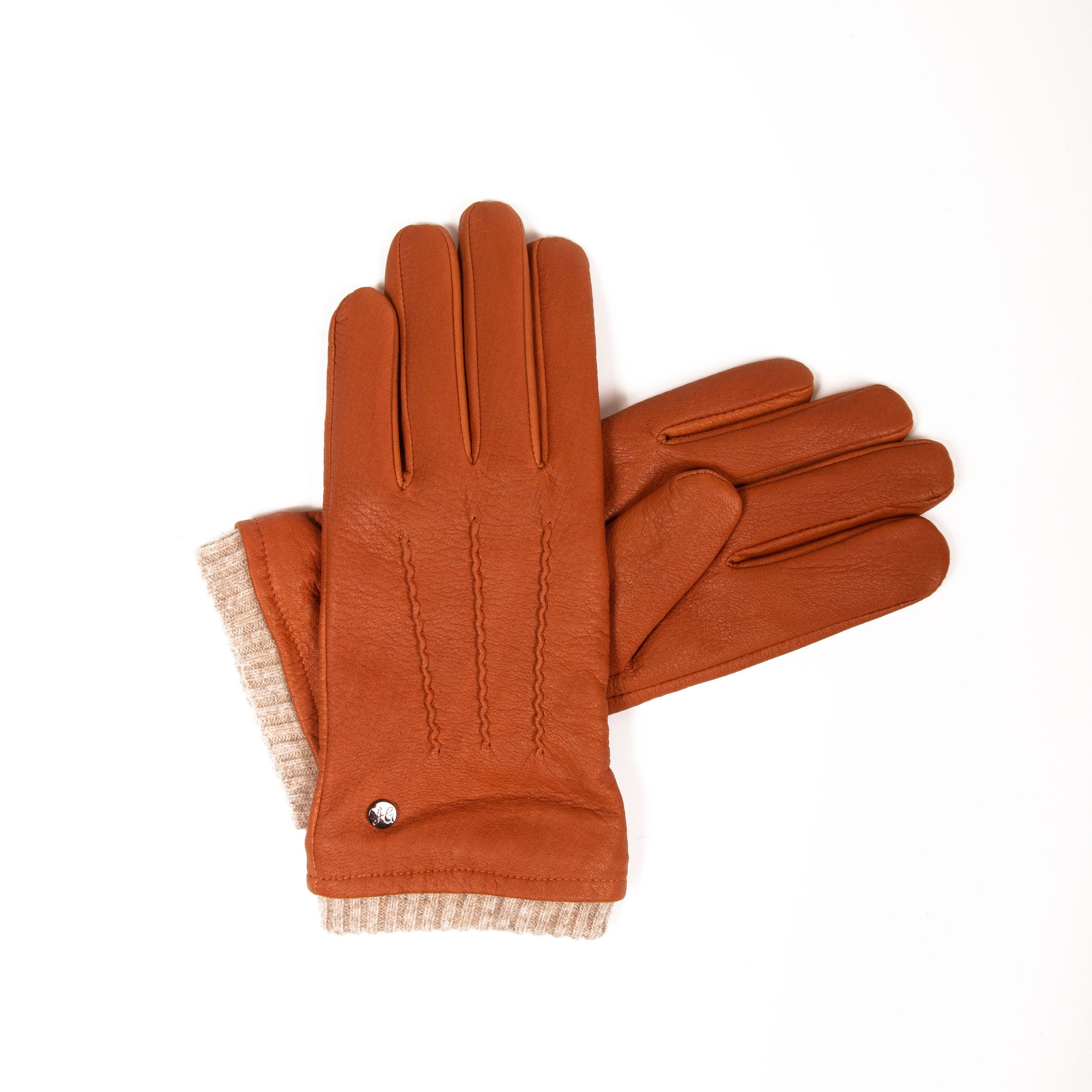 Hand Gewand by Weikert Lederhandschuhe HARRY - Hochwertige Hirschleder Handschuhe mit Kaschmir Fütterung Camel