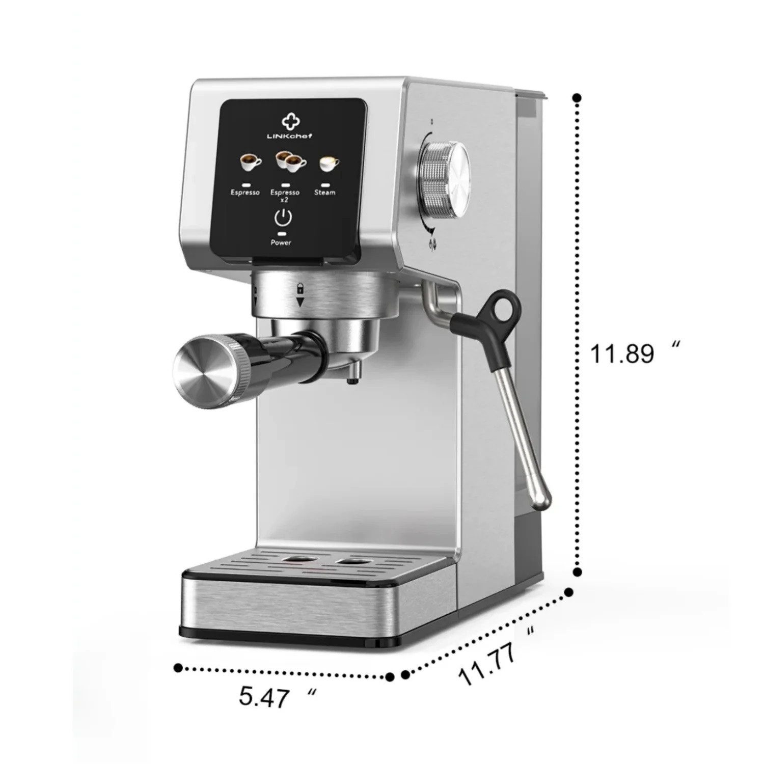 Linkchef Espressomaschine, Siebträgerfilter, 20 Bar, Siebträger, Dampflanze, Edelstahl, 1,2 l Tank