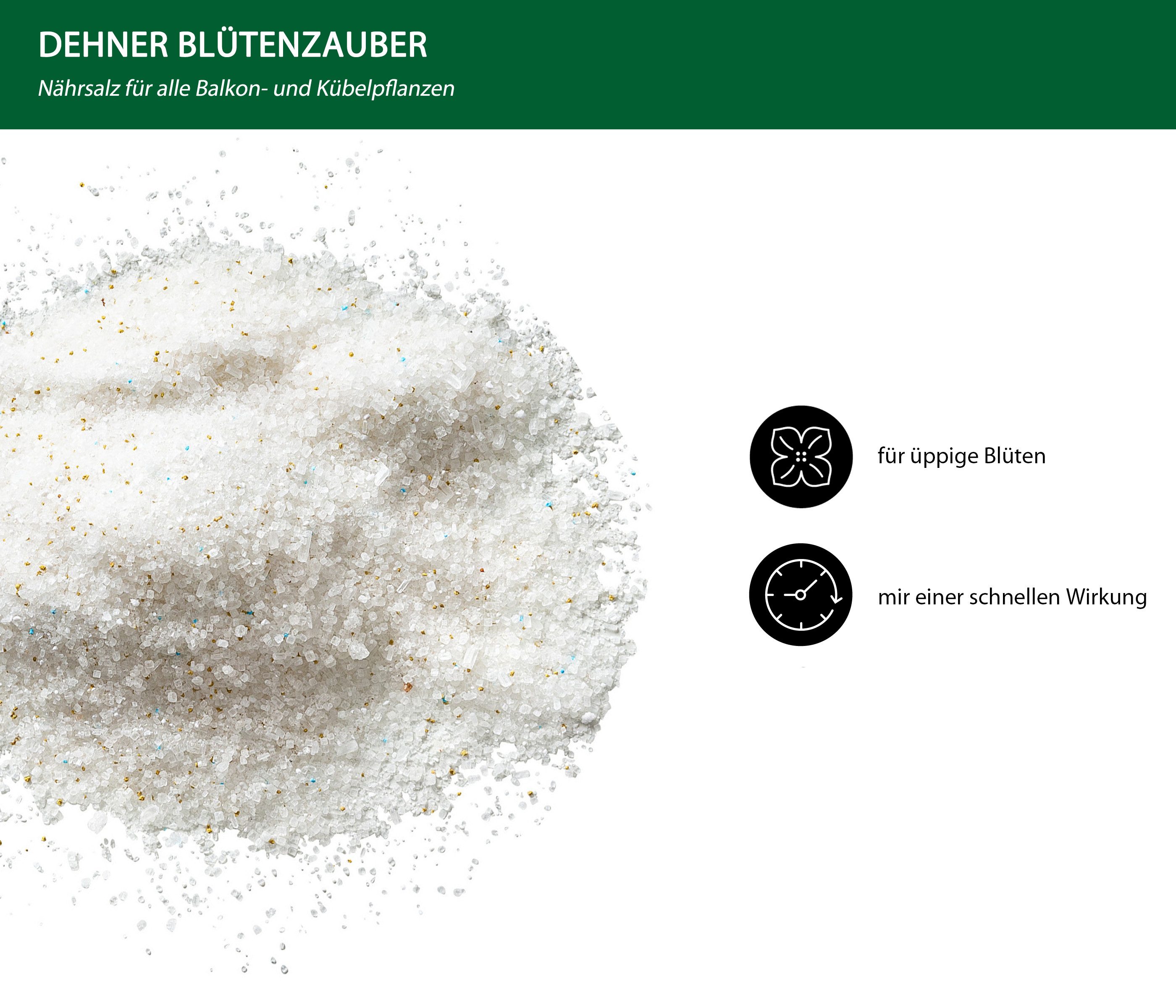 Dehner Gartendünger Blütenzauber, für Balkonpflanzen/Kübelpflanzen, 1 kg für ca. 1.000 l, 1000 l Gießwasser, Nährsalz, Spezialdünger NPK 15+10+10