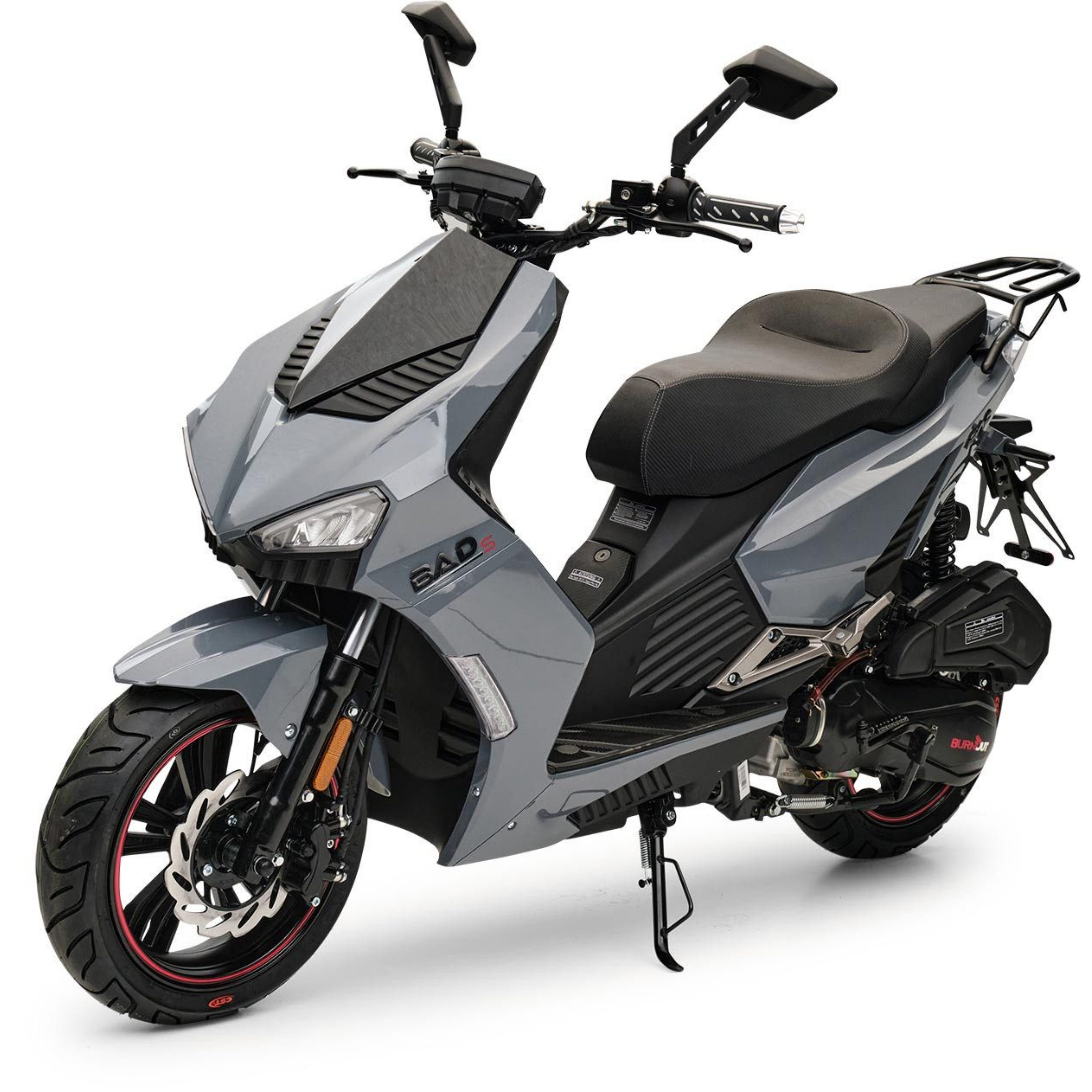 Burnout Motorroller BAD s Motorrad Roller Moped Mofa, 50 ccm, 45 km/h, Euro 5, Sportliches Design, Keyless Go, Alarmanlage, Mofa mit USB Ladedose
