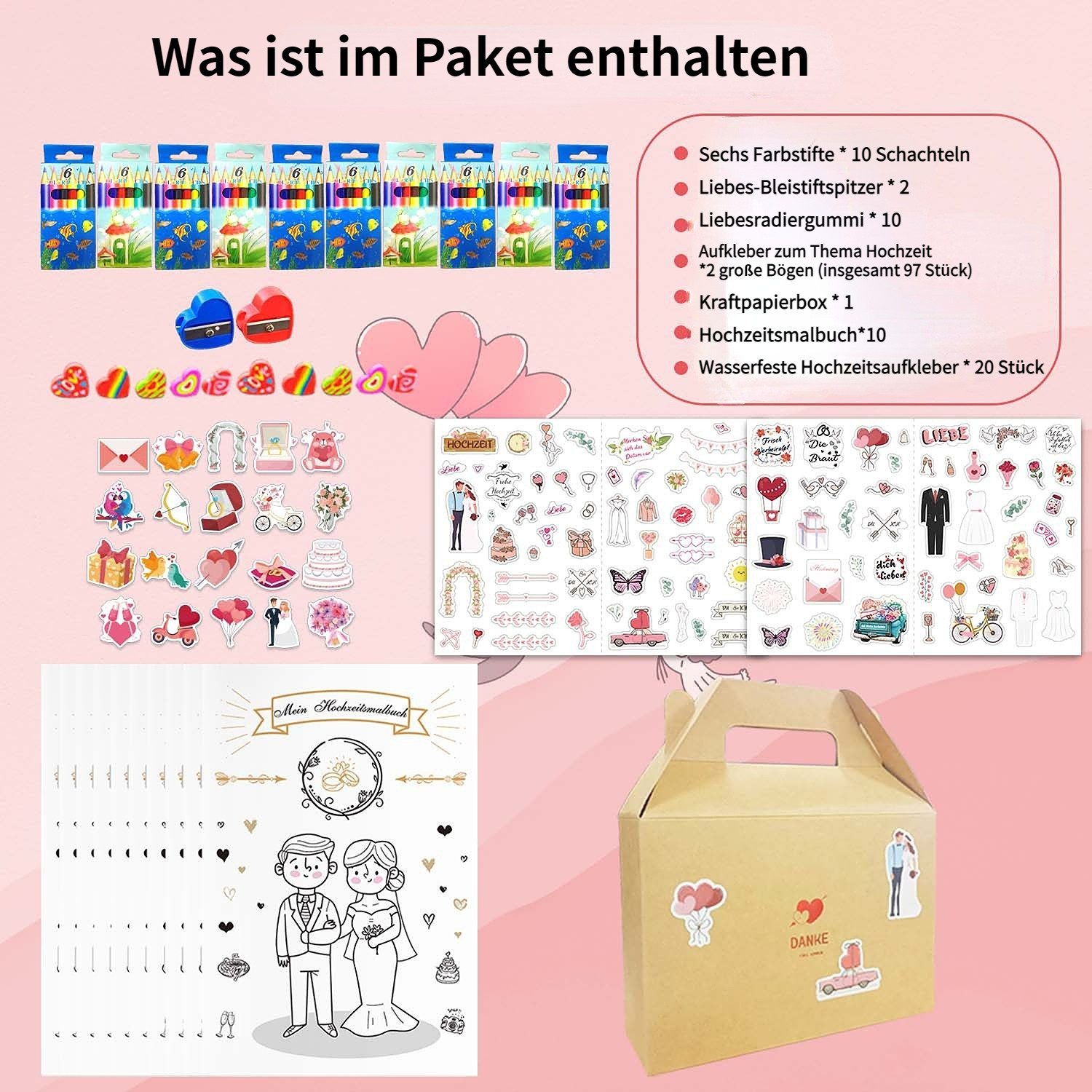 Blusmart Malblock Hochzeits-Malbuch für Kinder, Zehn Malbücher (je 16 Seiten)