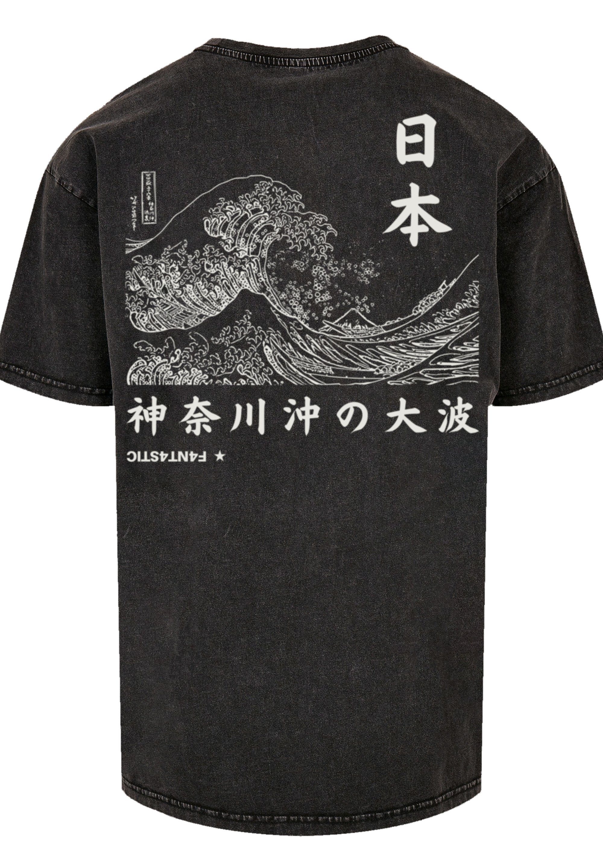 F4NT4STIC T-Shirt schwarz Welle Print Kanagawa