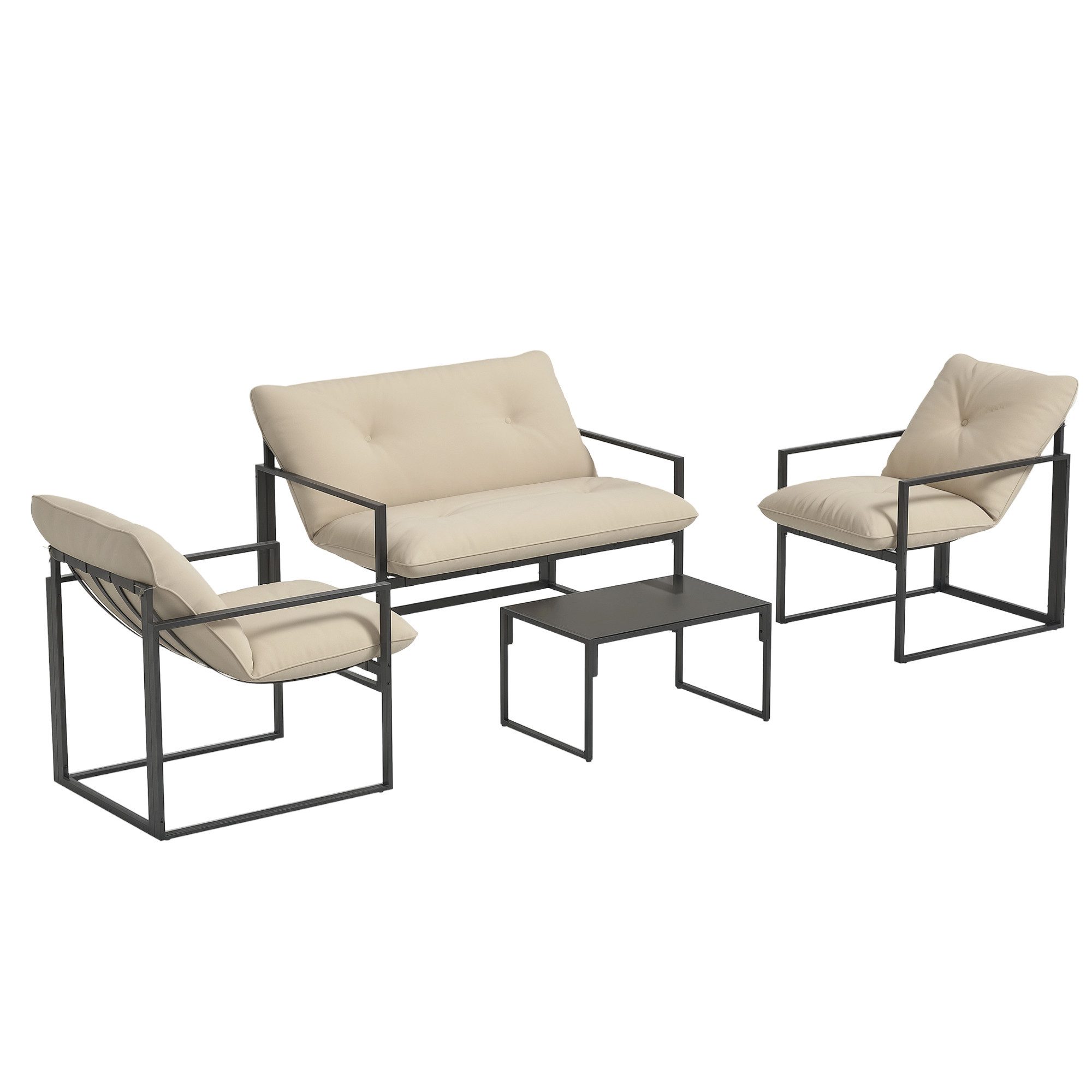 Outsunny Sitzgruppe Balkonmöbel-Set Terrassenmöbel mit 2er Sofa Glastisch wetterfest, (Dining Set, 4-tlg., Gartenmöbel-Set), mit Auflagen