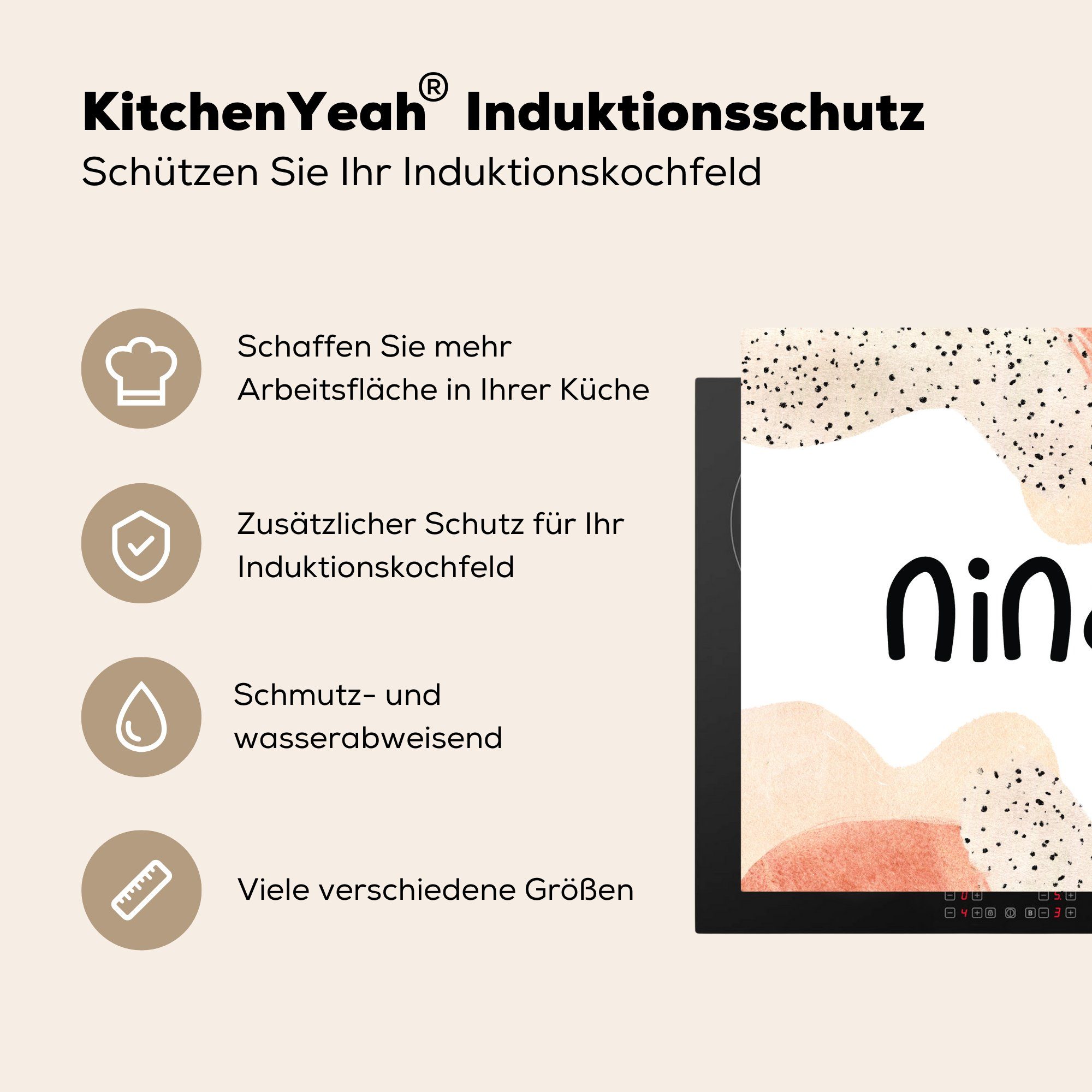 Herdblende-/Abdeckplatte Pastell Arbeitsplatte Nina - küche Mädchen, Ceranfeldabdeckung, cm, (1 tlg), - für Vinyl, 78x78 MuchoWow