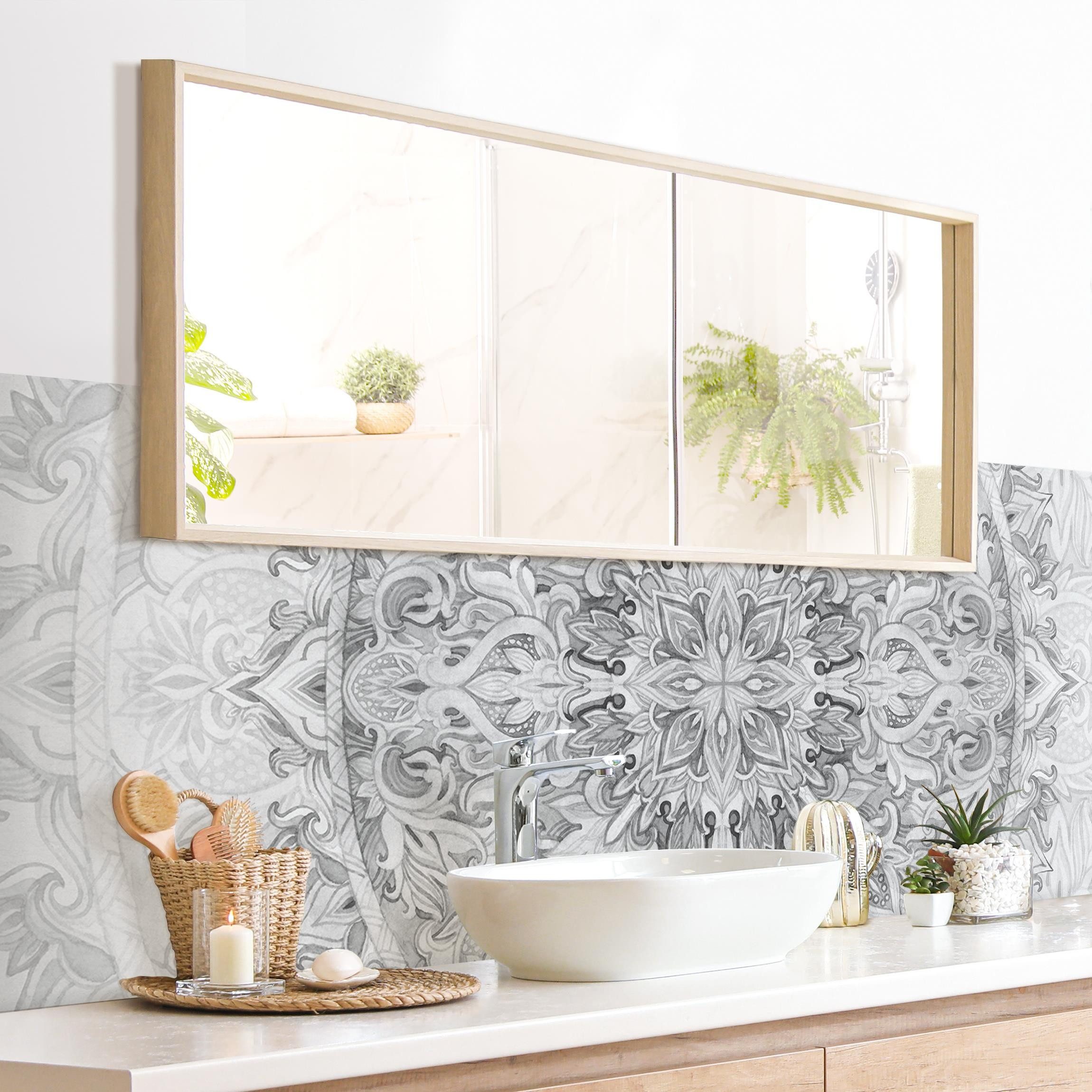 Bilderdepot24 Badrückwand schwarz weiss fugenlose Wandverkleidung Bad Orientalisch, (Hartfolie matt » Selbstklebend SMART 0,35 mm), wasserfestes Wandpaneel Mandala Ornament Muster