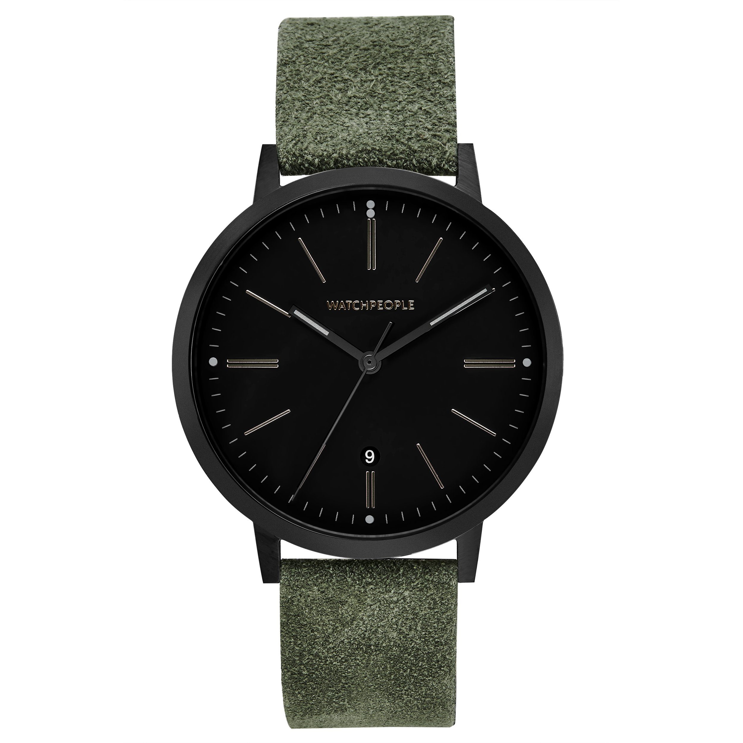 Watchpeople Quarzuhr Hidden Black WP 044-03, flach, versenkte Krone, easy release Band