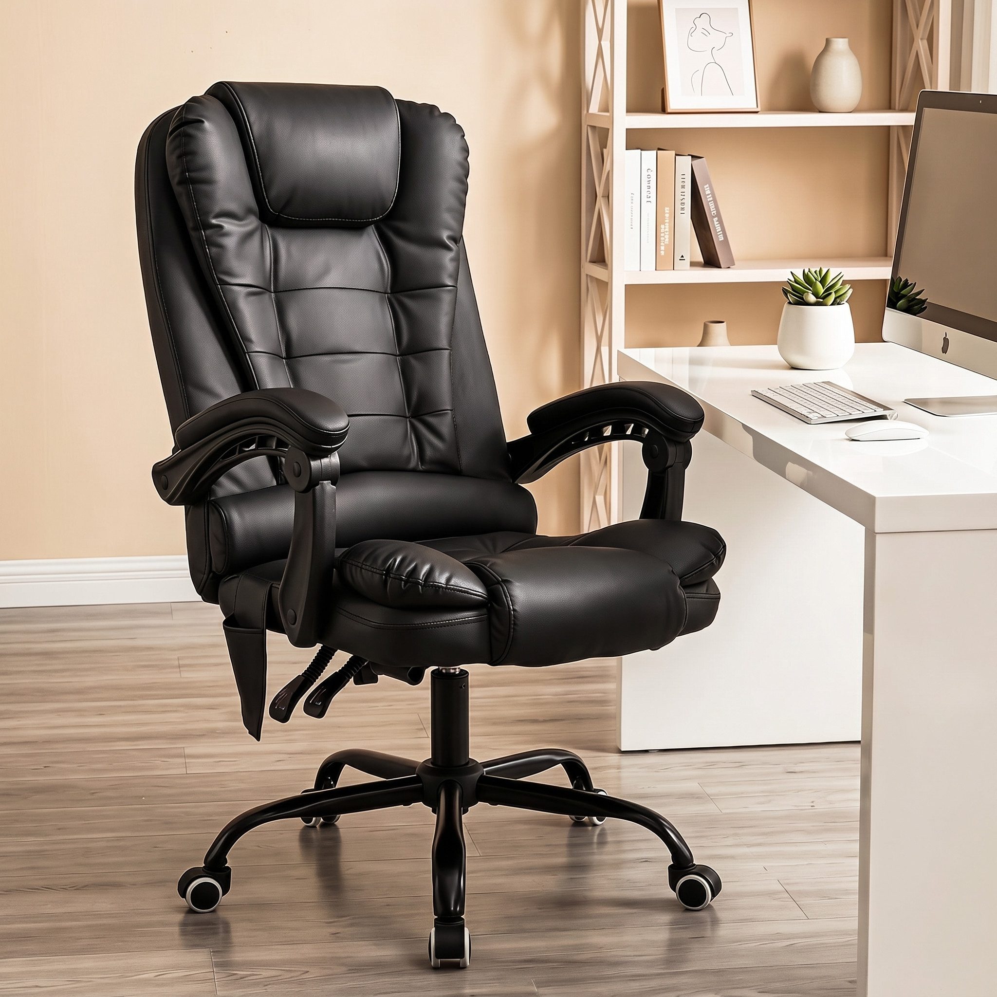 oyajia Bürostuhl Ergonomischer Bürostuhl Massage Chefsessel Drehstuhl Gaming Büro Stuhl (Bürostuhl mit extra Polsterung Home Office Chair im Lederoptik-Design), Chefsessel Drehstuhl, Höhenverstellbar für Zuhause und Arbeit