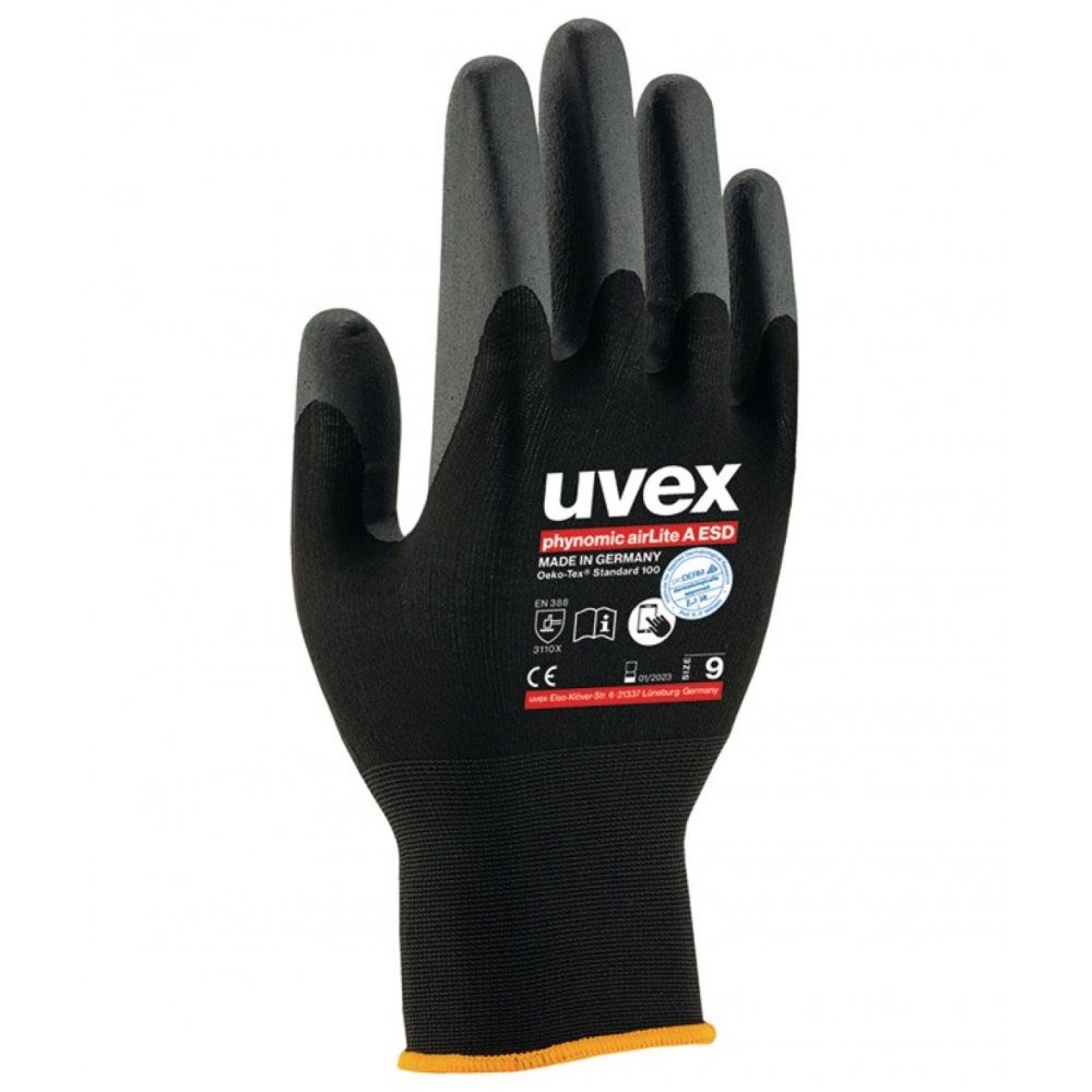 Uvex Montage-Handschuhe phynomic airLite A ESD - Montagehandschuh - Gr. 11 - schwarz