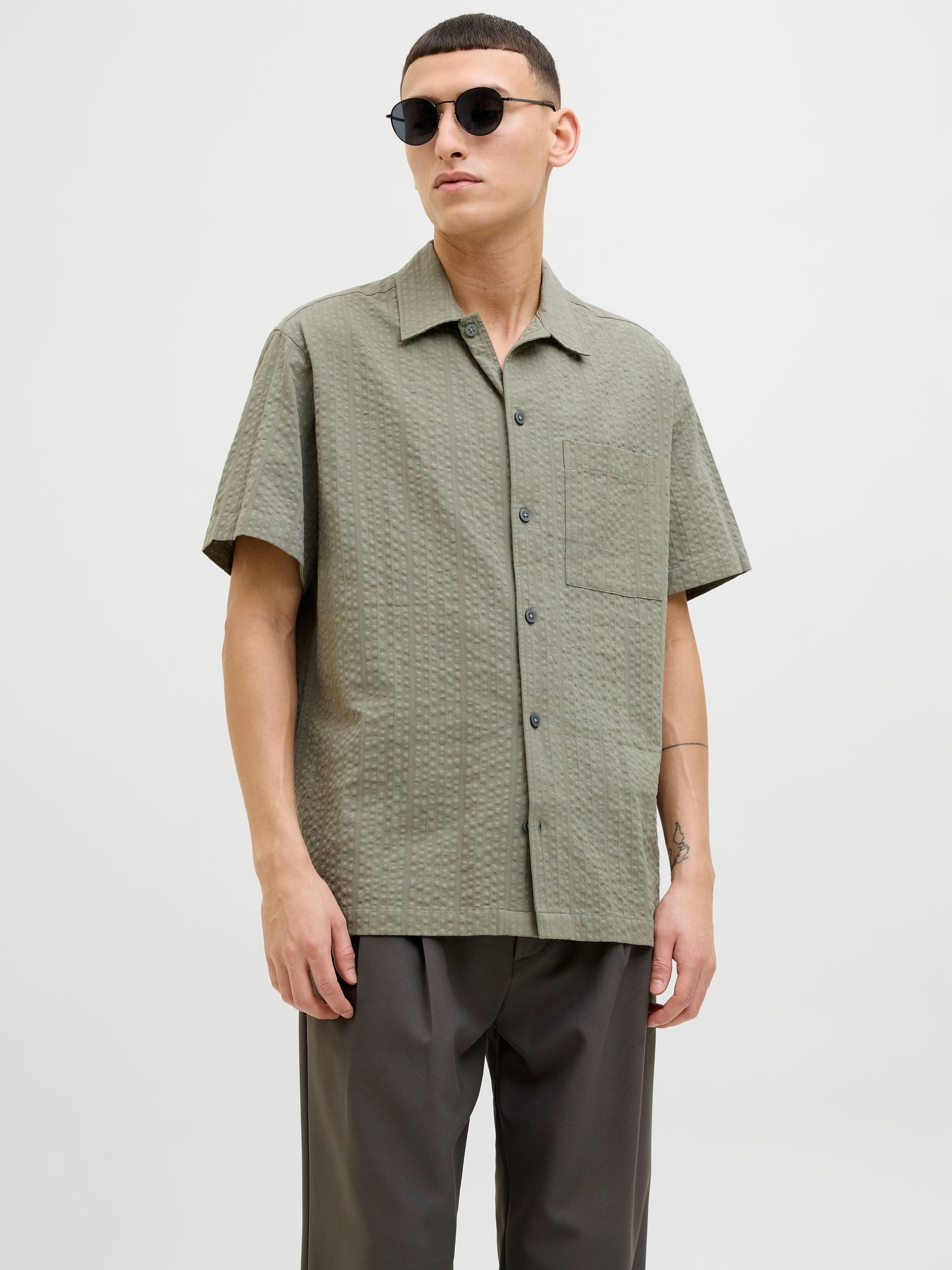 Jack & Jones Kurzarmhemd Kubisches Muster, Kurzarm, Button-down, Brusttasch günstig online kaufen