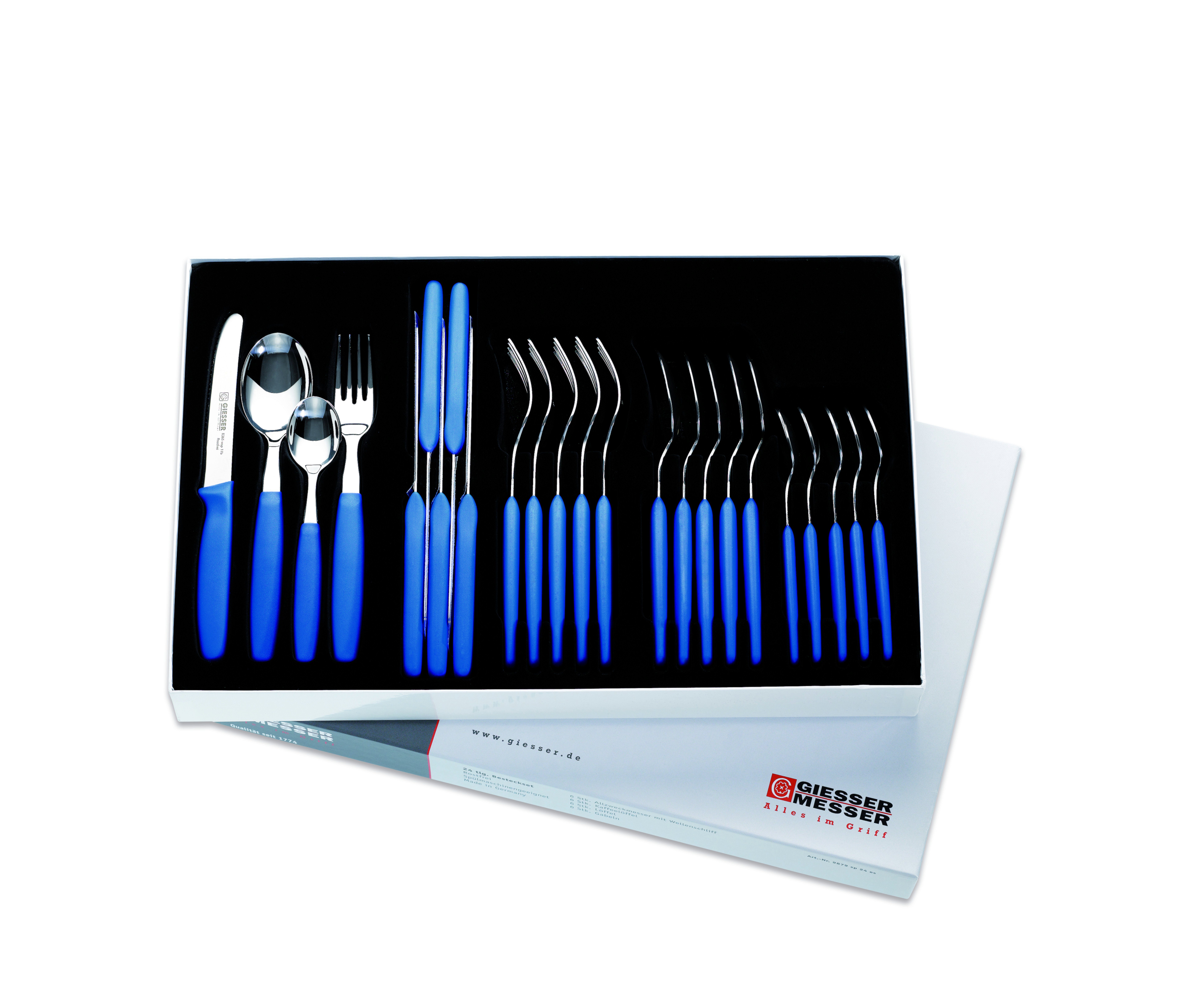 GIESSER Besteck-Set Allzweckmesser, Gabel, Löffel, Teelöffel 9879 sp 24, 6 Personen, Edelstahl, spülmaschinenfest, Made in Germany, formschön, stabil