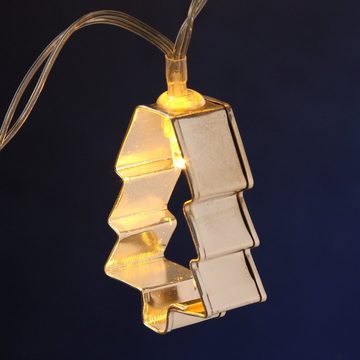 MARELIDA LED-Lichterkette Backformen silberne Tanne Backförmchen Keksausstecher Plätzchen, 8-flammig