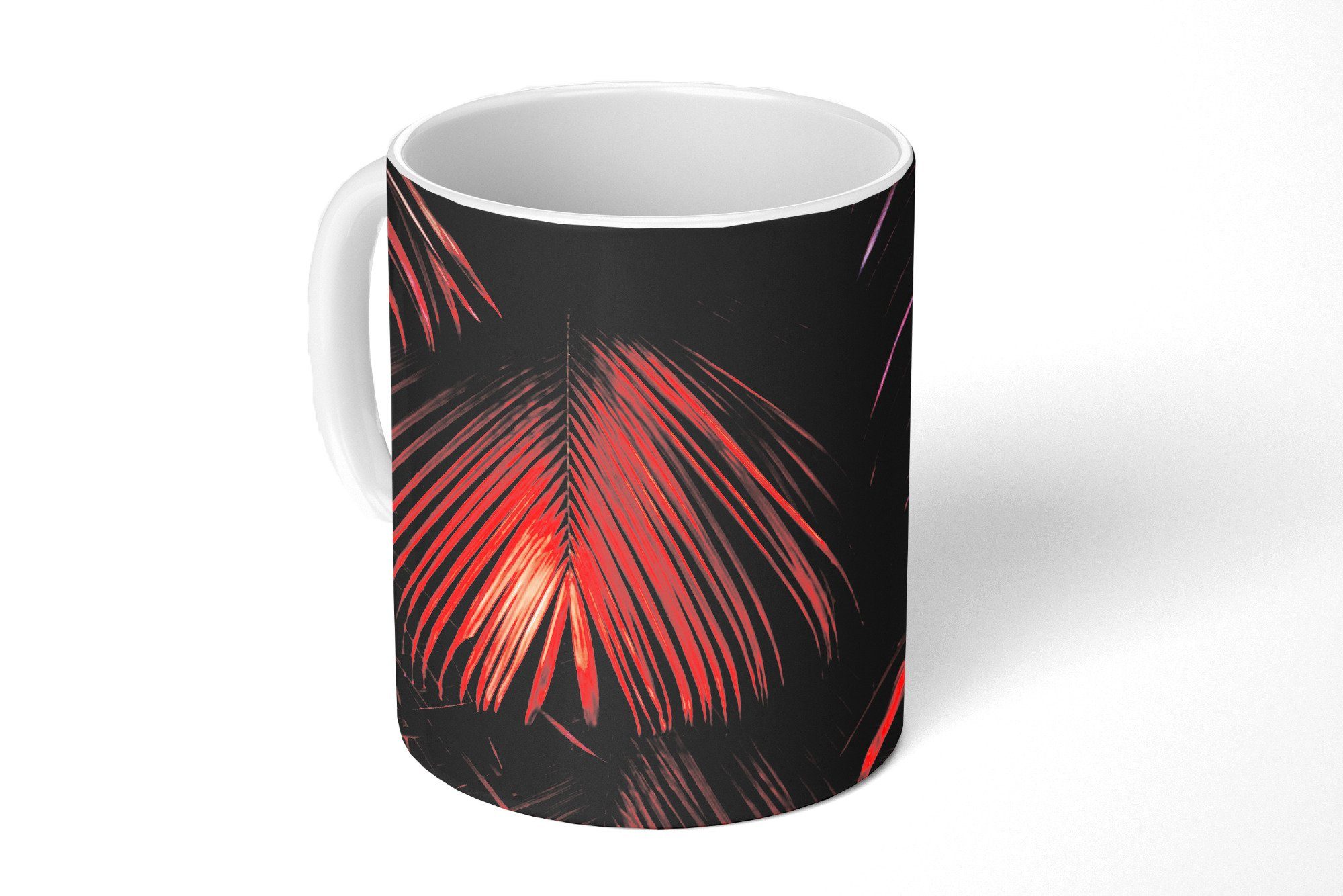 MuchoWow Tasse Dschungel - Blätter - Rot, Keramik, Kaffeetassen, Teetasse, Becher, Teetasse, Geschenk