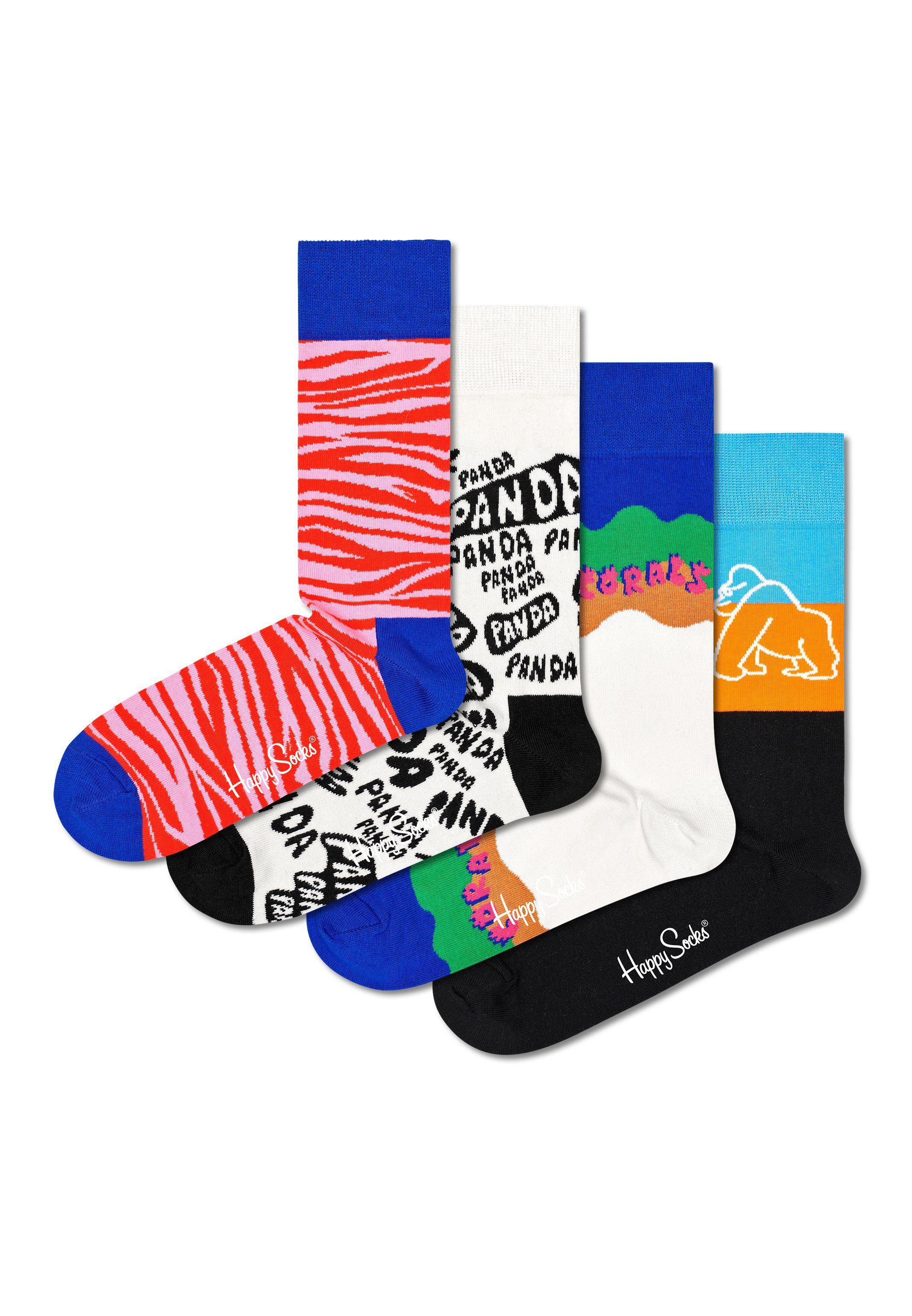 Happy Socks Langsocken WWF Geschenk Box (Spar-Set, 4-Paar) 4 Paar Socken - Baumwolle - 4 Paar bunte Socken in einer Geschenkbox WWF 1